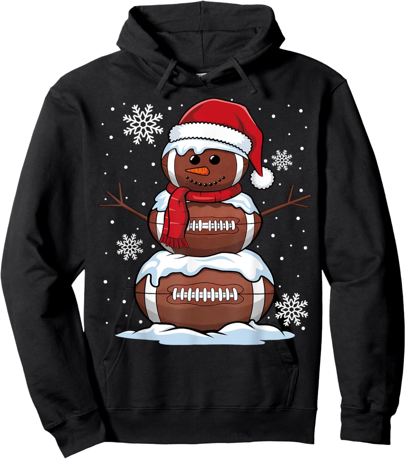 Merry Christmas Football Snowman Holiday Sports Xmas Pajamas Hoodie - Hoodie | Black