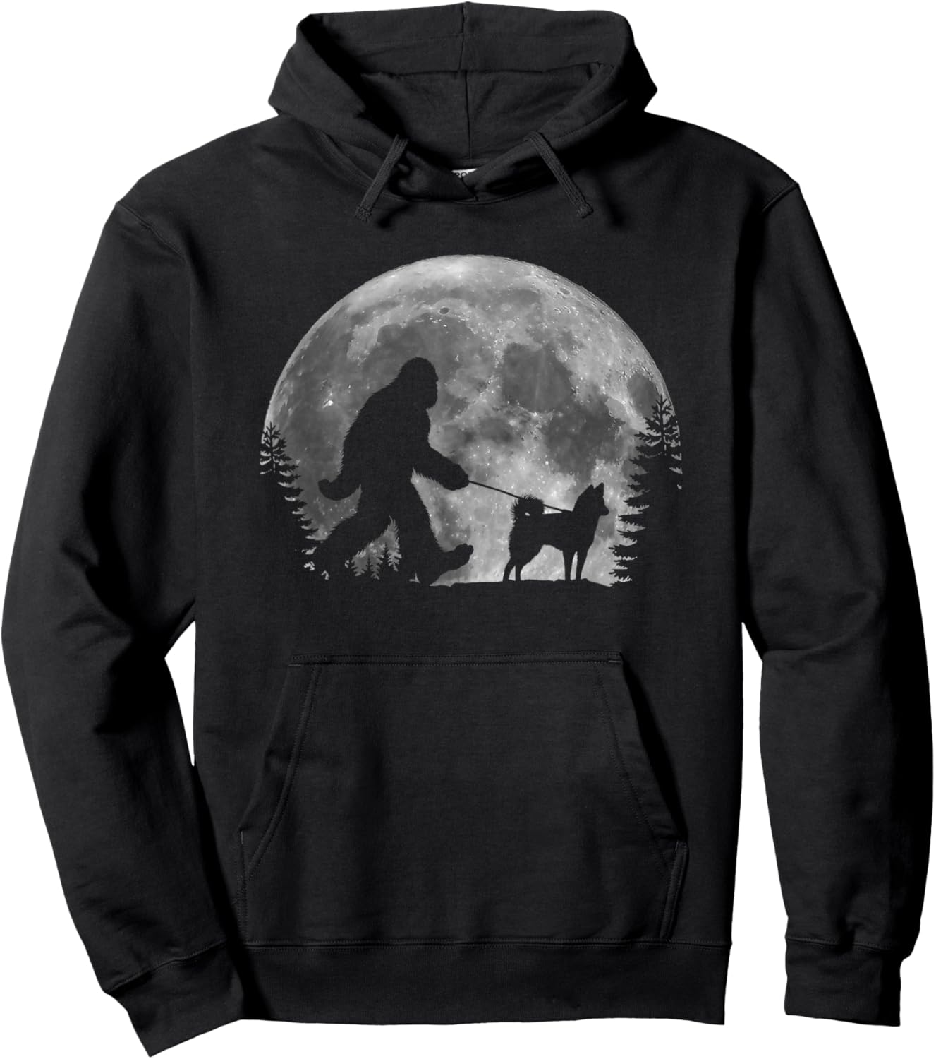 Bigfoot Walking a Dog Funny Alaskan Klee Kai Moon Halloween Hoodie - Hoodie | Black