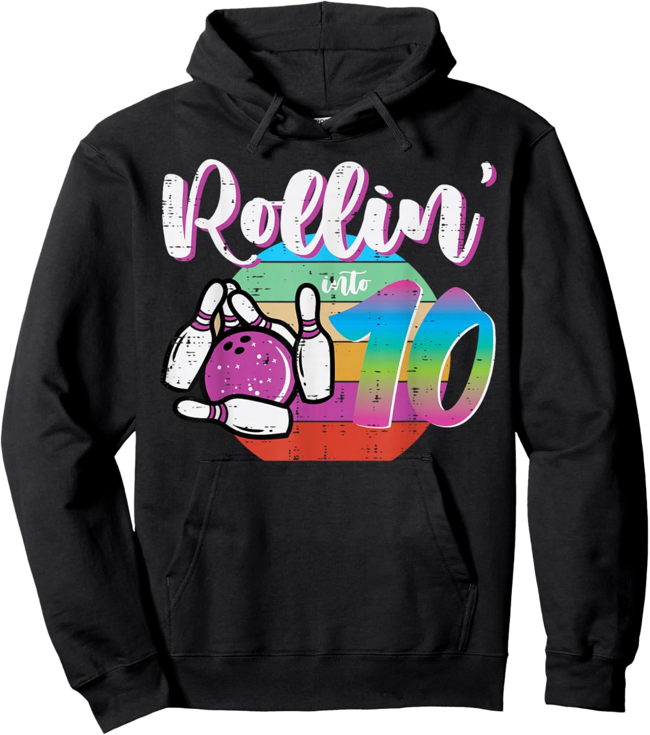 10th Birthday Bowling Rollin Into 10 Bday Bowler Girls Boys Hoodie - Hoodie | Black