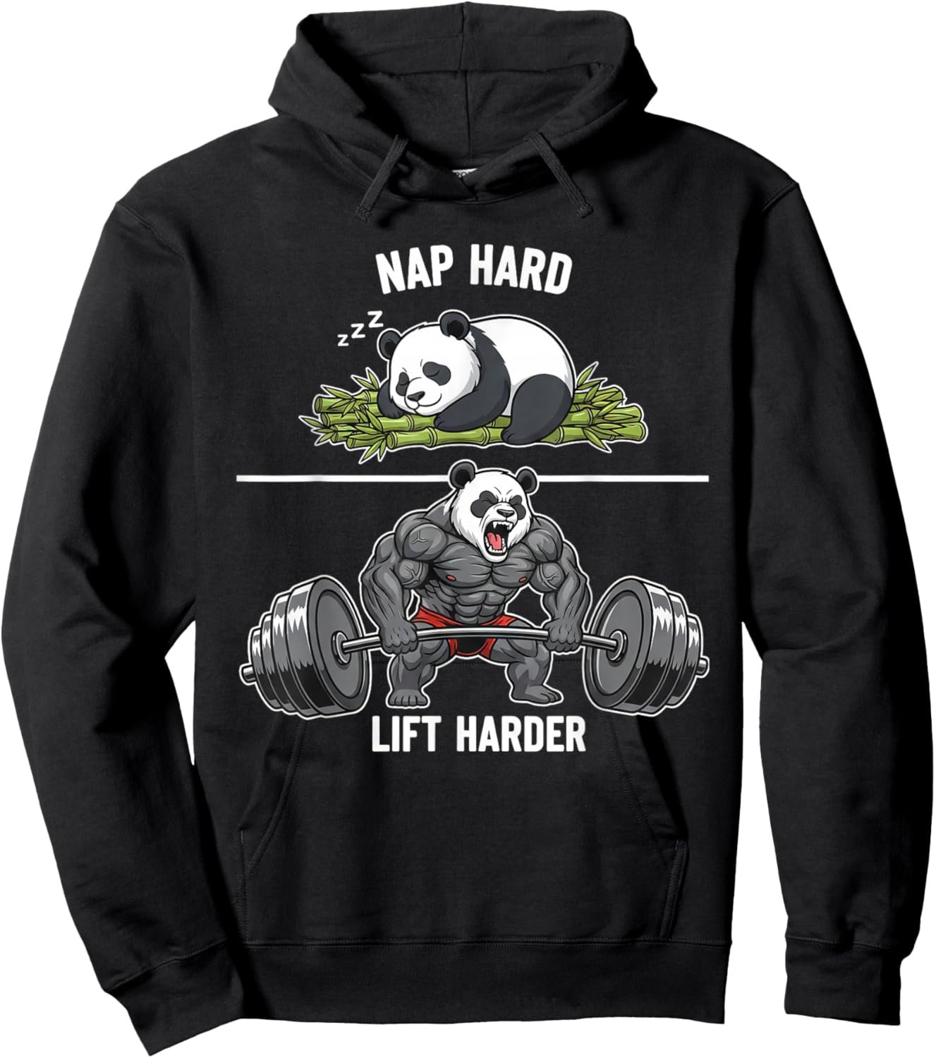 Nap Hard Lift Harder Funny Panda Bodybuilding Gym Workout Hoodie - Hoodie | Black