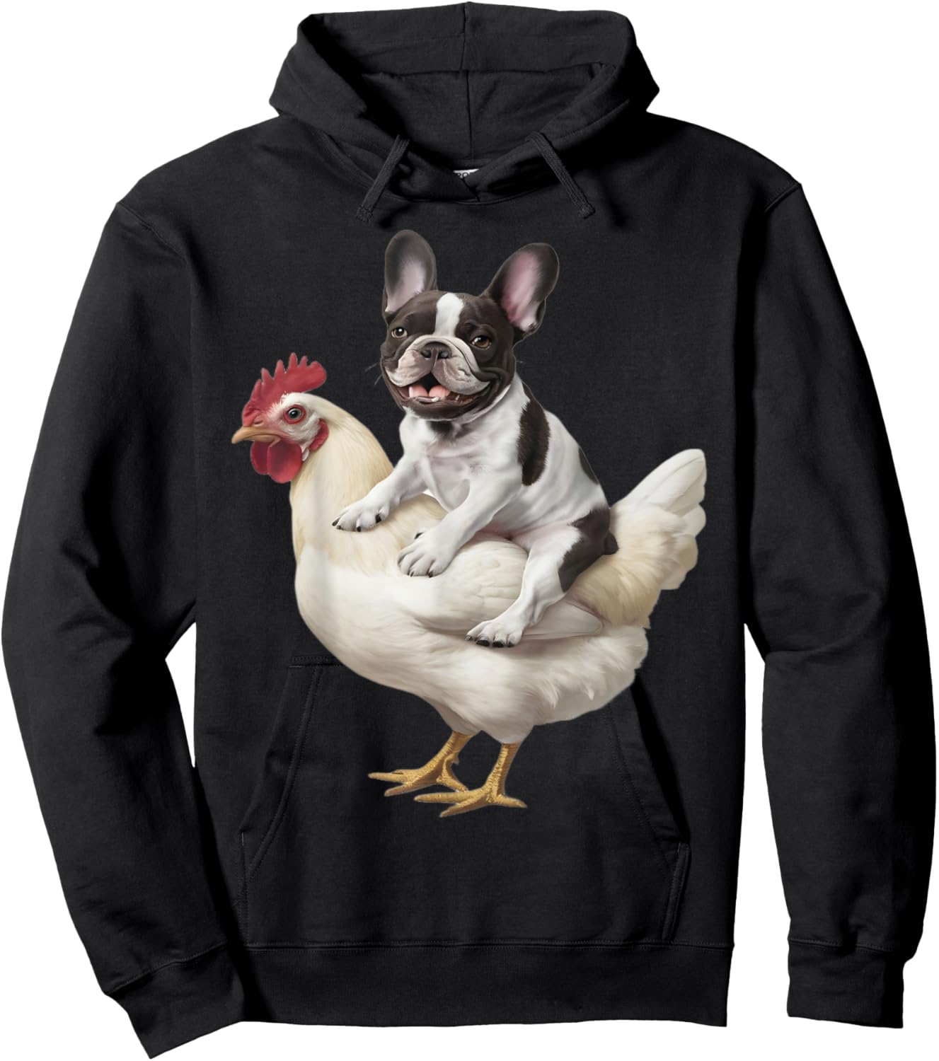 Dog on a Chicken Lover Funny French Bulldog Riding Chicken Hoodie - Hoodie | Black