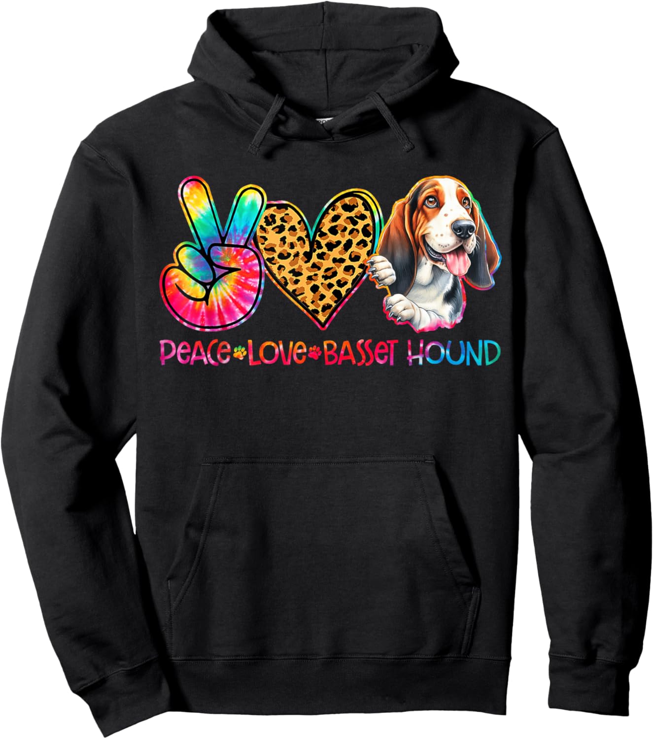 Peace Love Basset Hound Tie Dye Dog Lover Women Kids Hoodie - Hoodie | Black