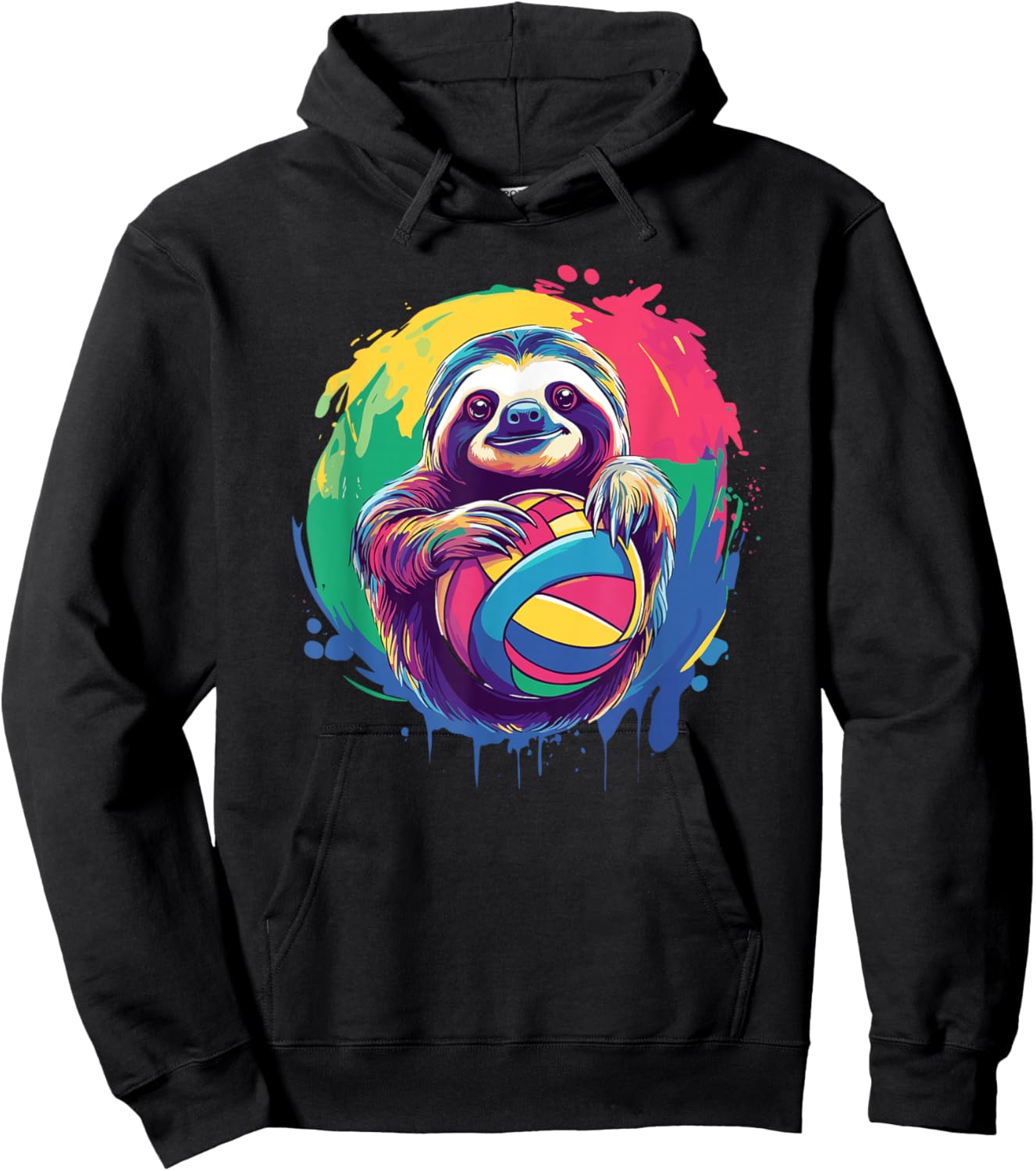 Playful Sloth Holding Volleyball Colors Hoodie - Hoodie | Black