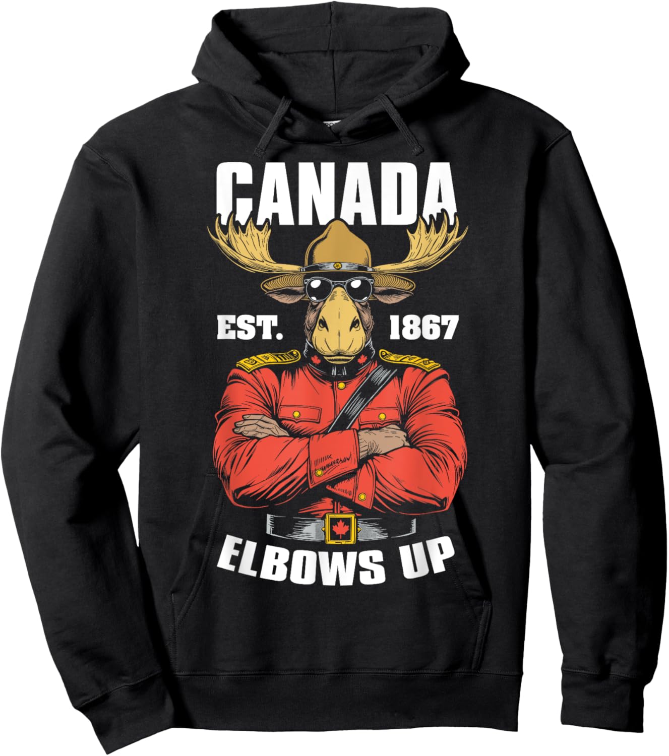Elbows Up Canada 1867 Funny Canadian Proud Mountie Moose Hoodie - Hoodie | Black