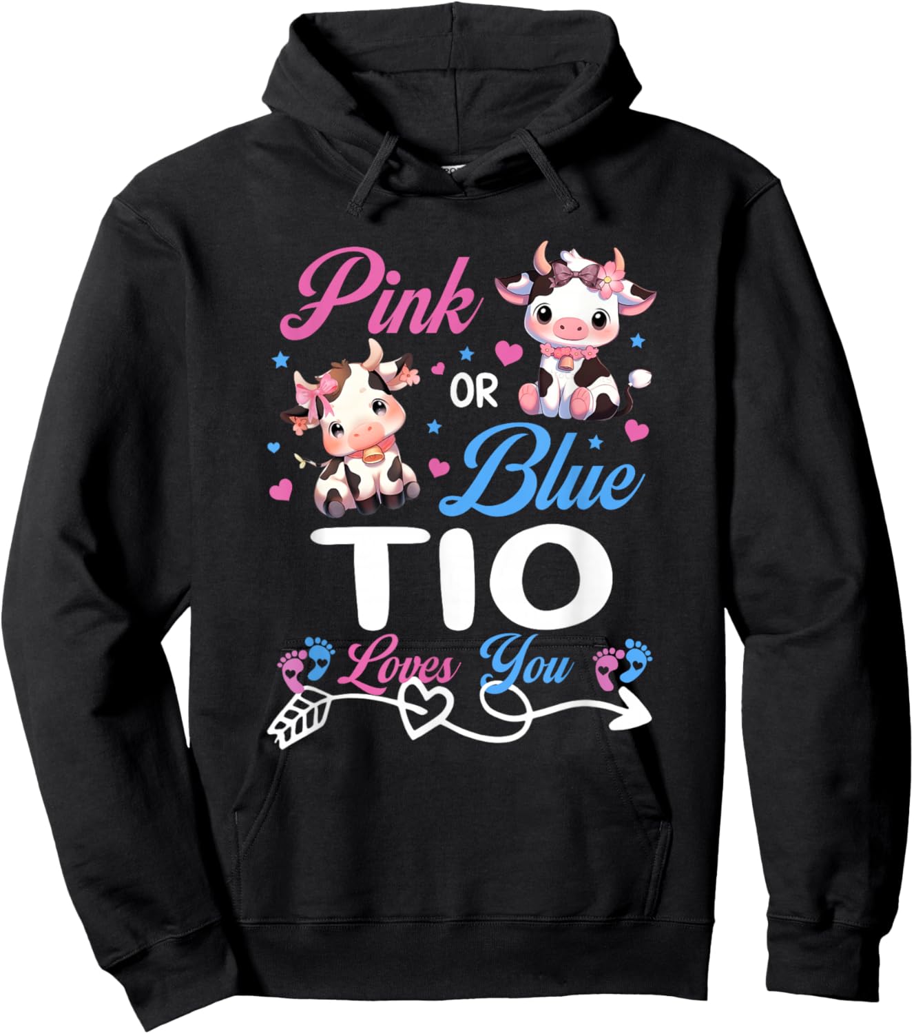 Pink Or Blue TIO Loves You Cow Baby Gender Reveal Hoodie - Hoodie | Black