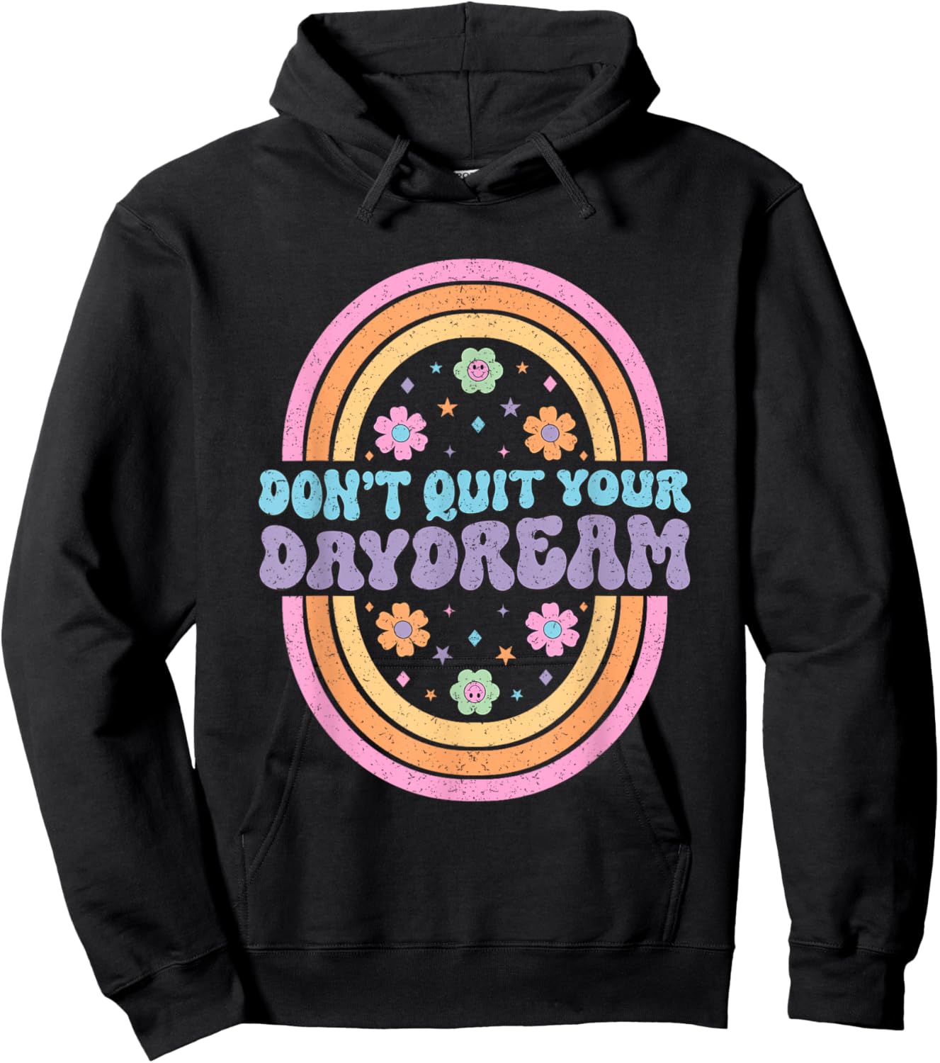 Don't Quit Your Daydream Retro Rainbow Art Hoodie - Hoodie | Black