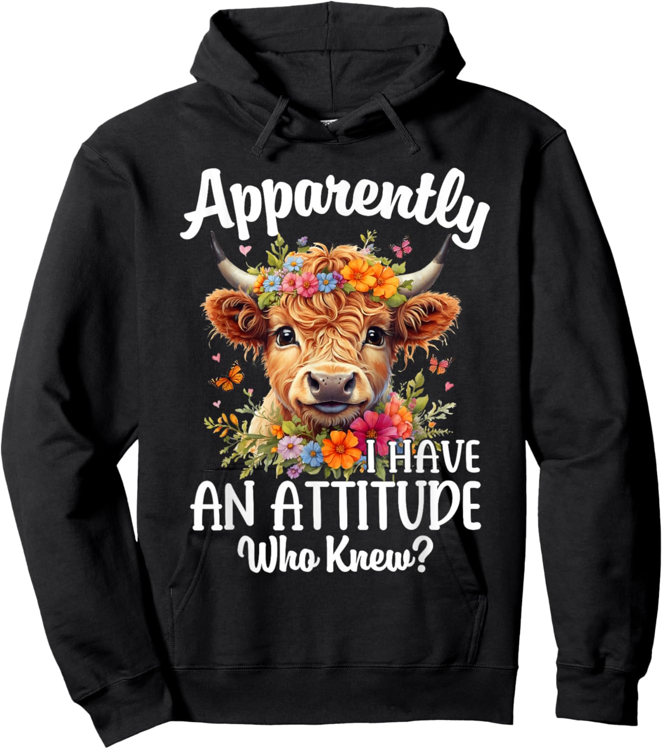 Apparently I Have An Attitude Who Knew Highland Cow Print Hoodie - Hoodie | Black