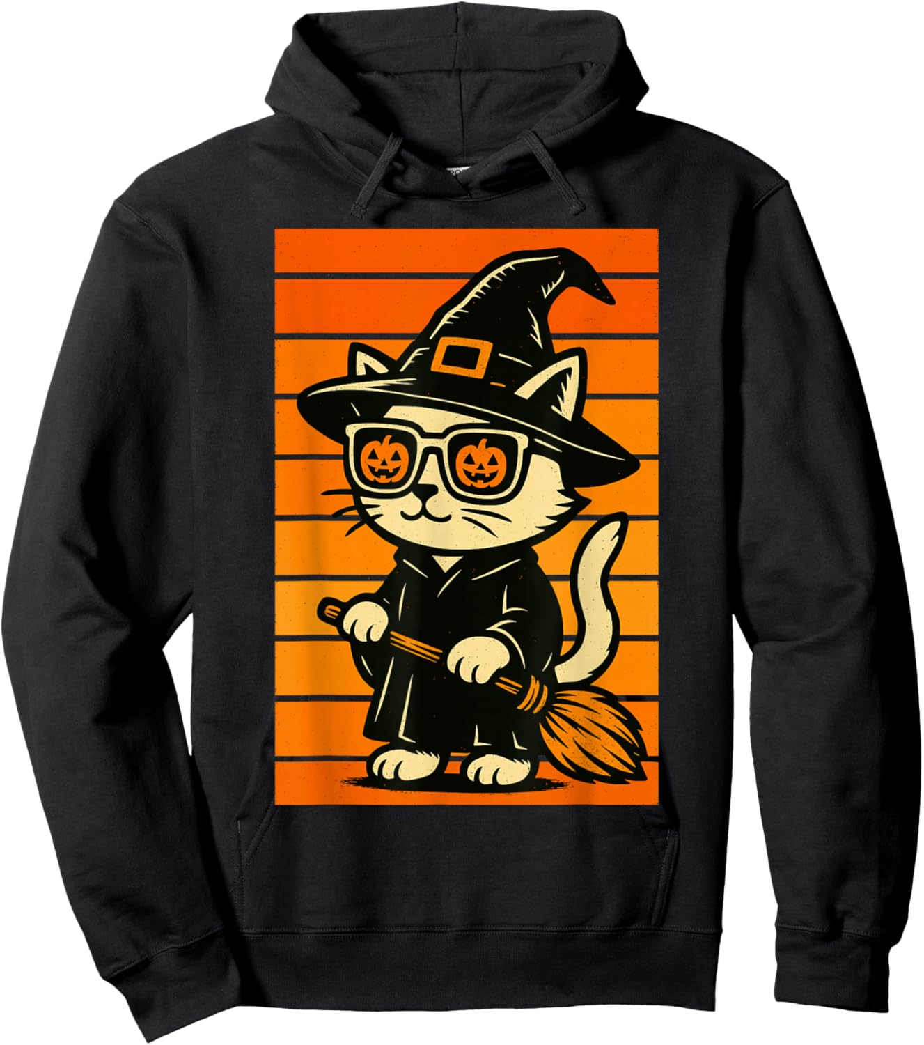 Cool Cute Cat Witch Men Women Kids Funny Halloween Hoodie - Hoodie | Black