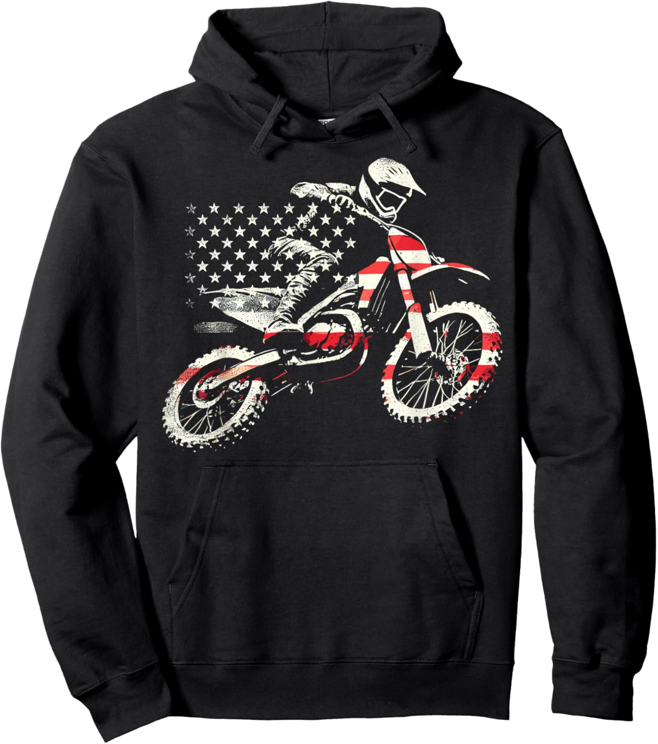 Dirt Bike Retro American Flag Motocross Enduro Hoodie - Hoodie | Black