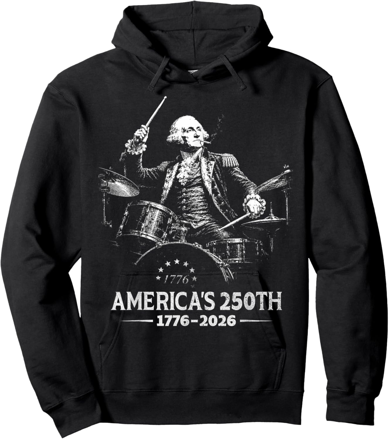 George Washington Drummer 4th July 250th Anniversary Hoodie - Hoodie | Black