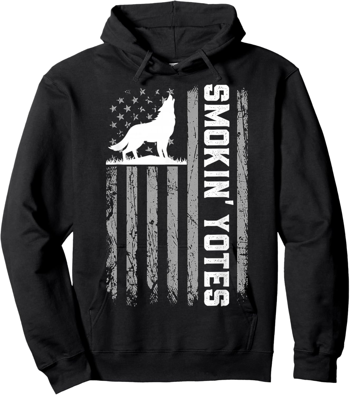 Smokin' Yotes USA Flag Coyote Hunting Patriotic Men Graphic Hoodie - Hoodie | Black