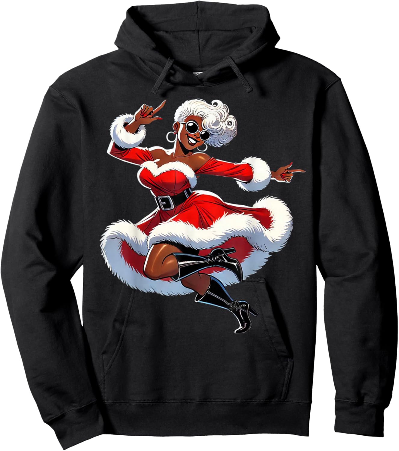 African Santa Wife Dancing African American Christmas Hoodie - Hoodie | Black