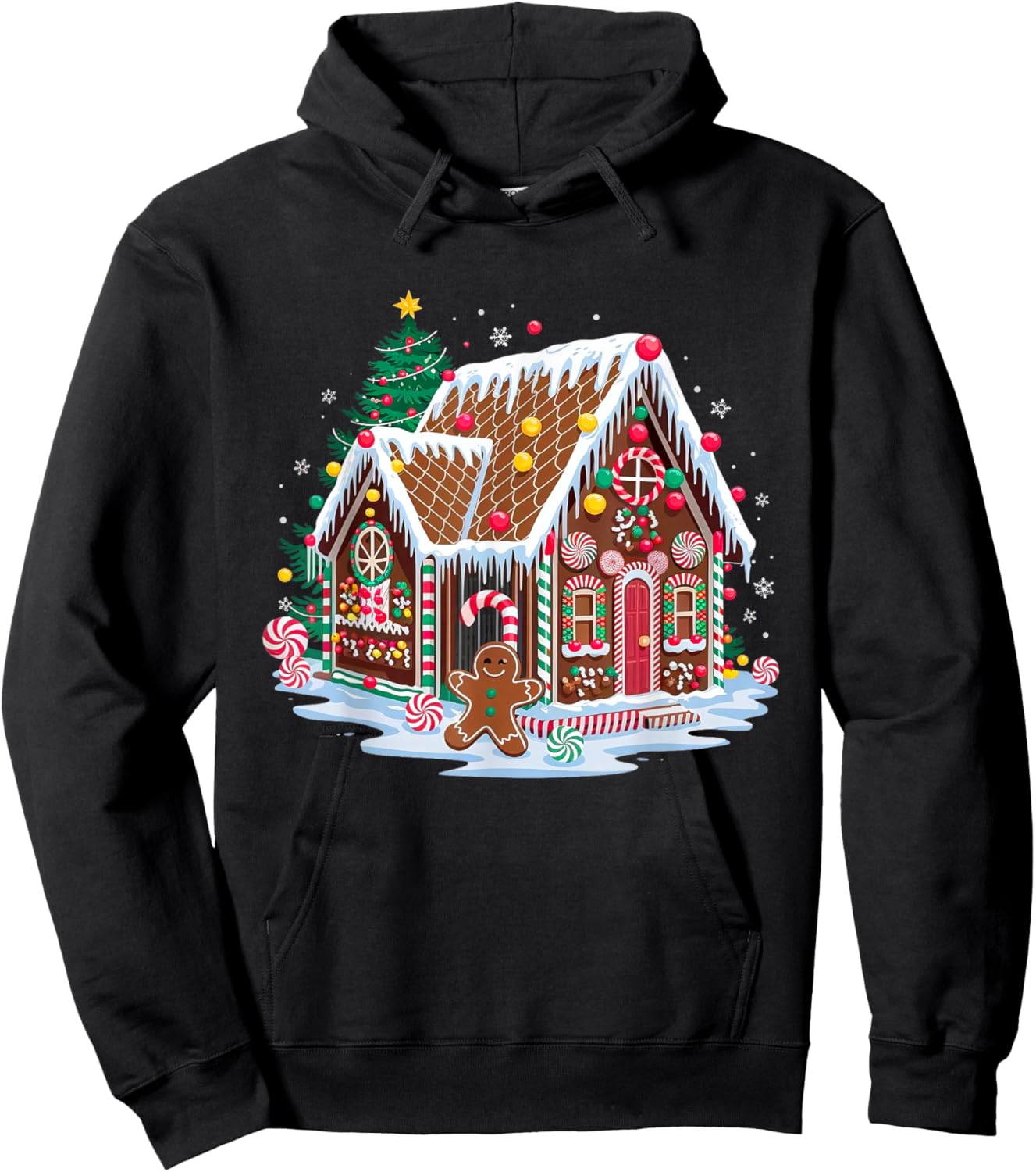 Christmas Gingerbread House Candy Cane X-Mas Pajamas Party Hoodie - Hoodie | Black