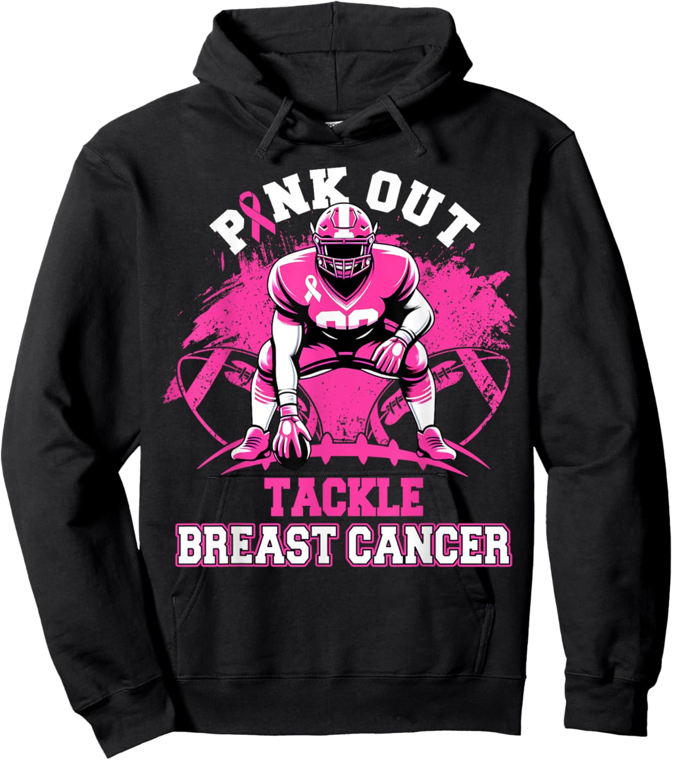 Pink Out Tackle Breast Cancer Awareness American Football Hoodie - Hoodie | Black