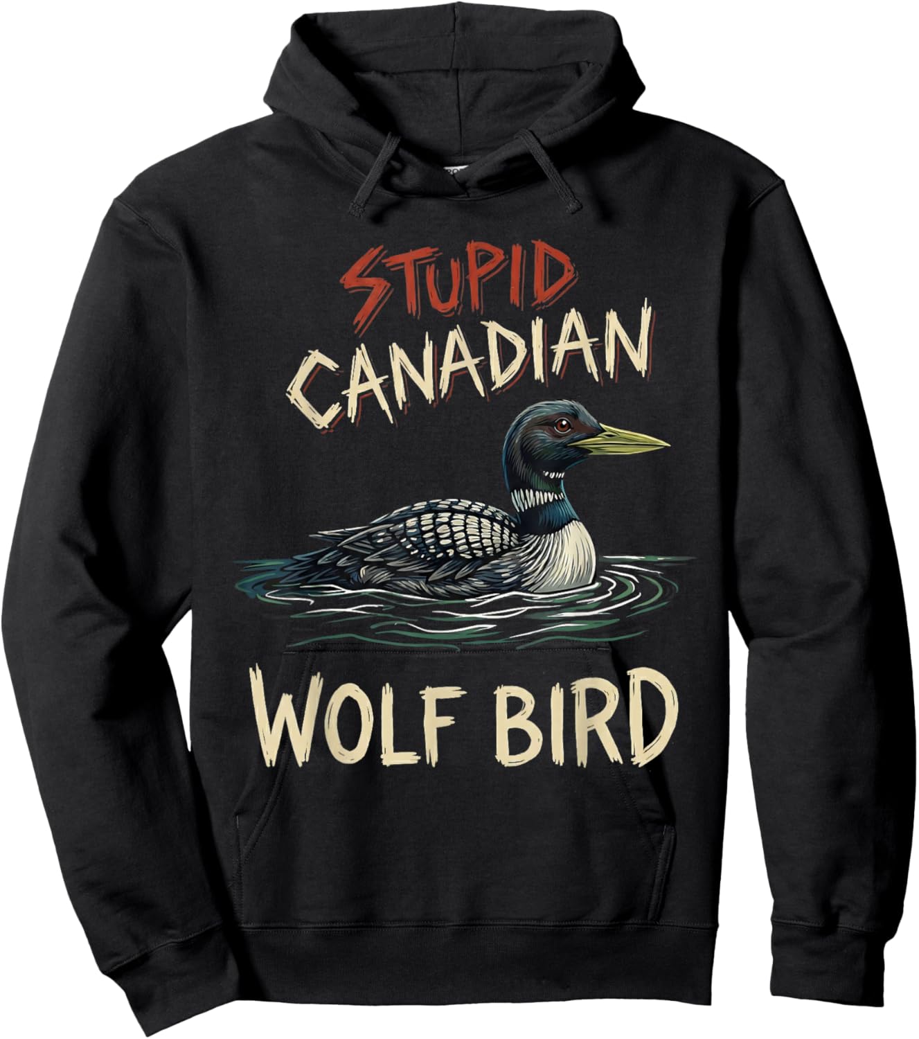 Vintage Stupid Canadian Wolf Bird Cute Loon Sarcastic Animal Hoodie - Hoodie | Black