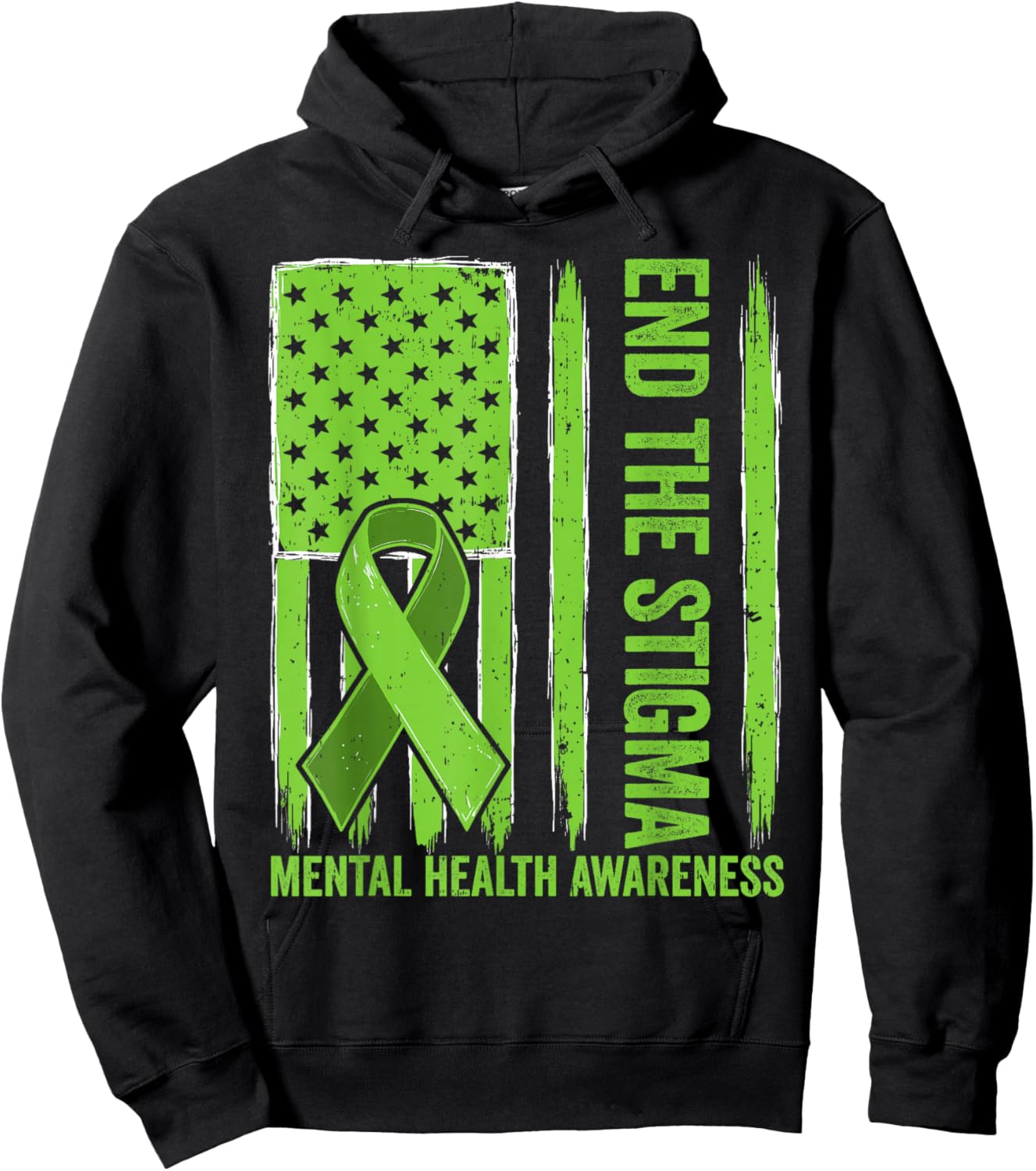 End the Stigma US Flag Mental Health Awareness Men Women Kid Hoodie - Hoodie | Black