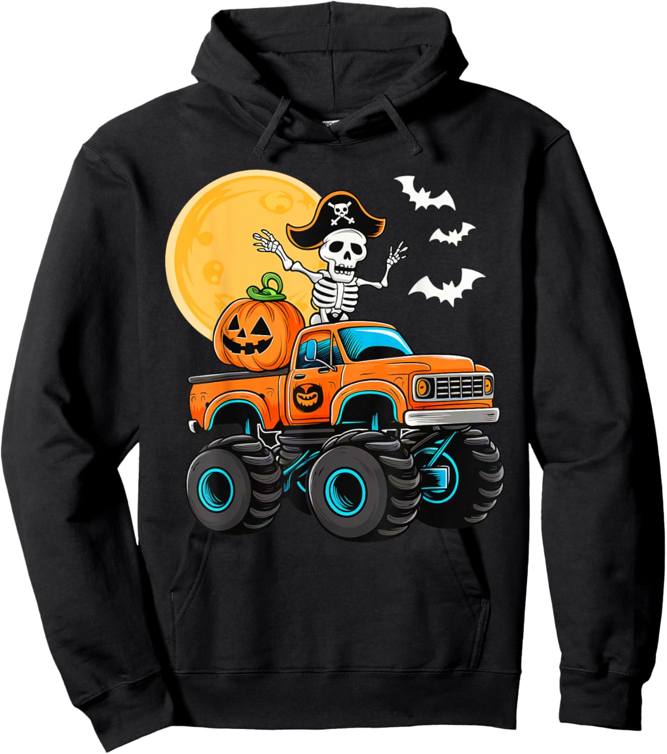 Funny Boys Halloween Monster Truck Skeleton Pirate Toddler Hoodie - Hoodie | Black