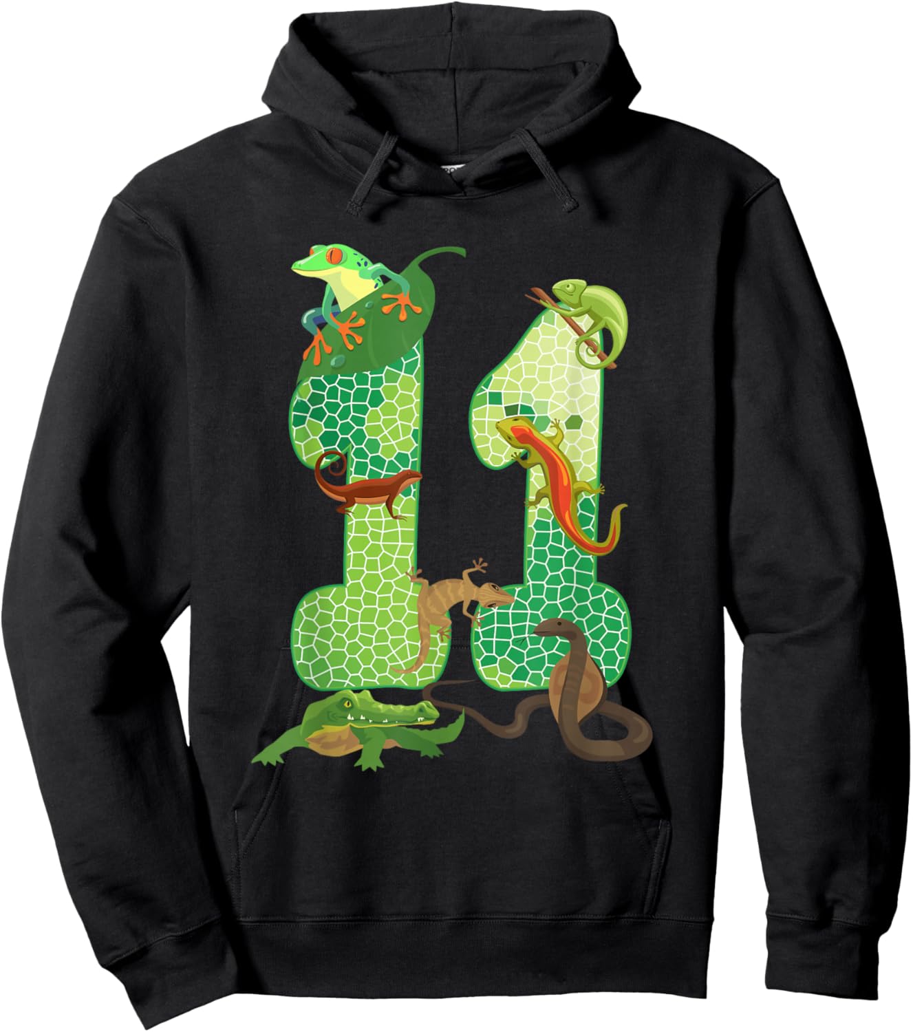 11th Birthday Reptile Themed 11 Year Old Birthday Party Hoodie - Hoodie | Black