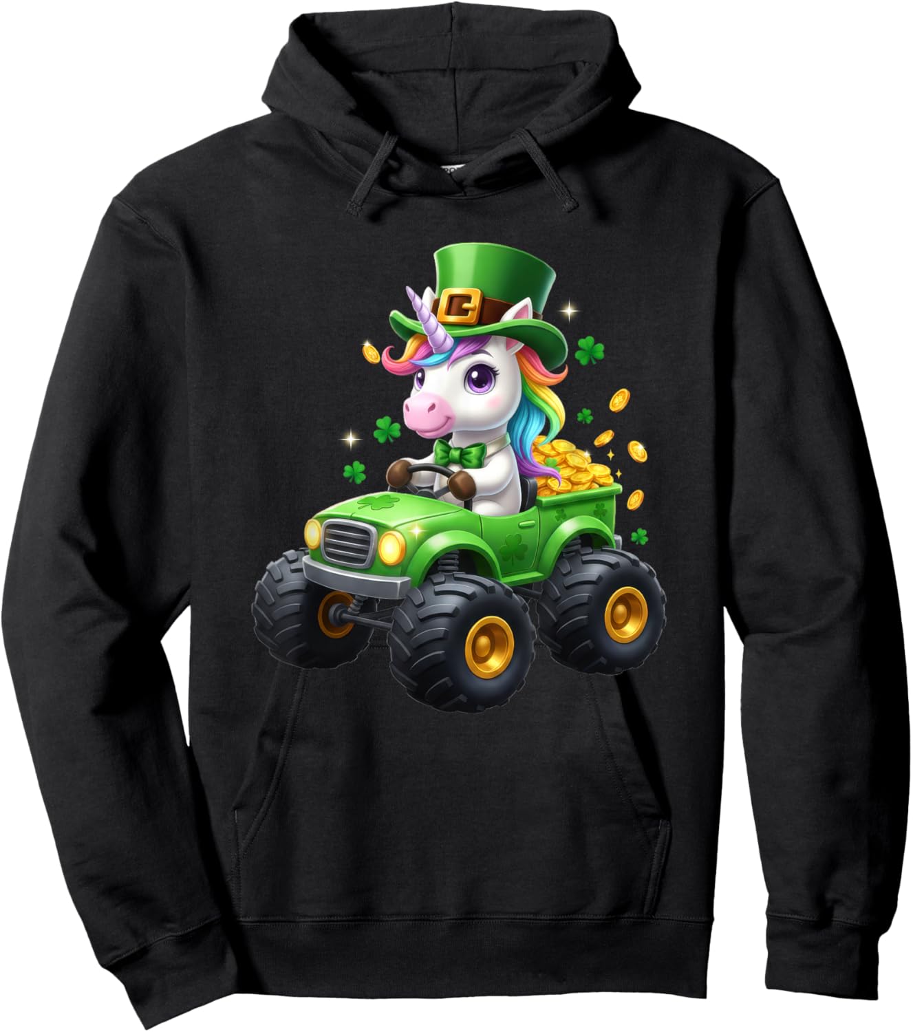 Leprechaun Unicorn Lucky Shamrock St Patrick’s Day Hoodie - Hoodie | Black