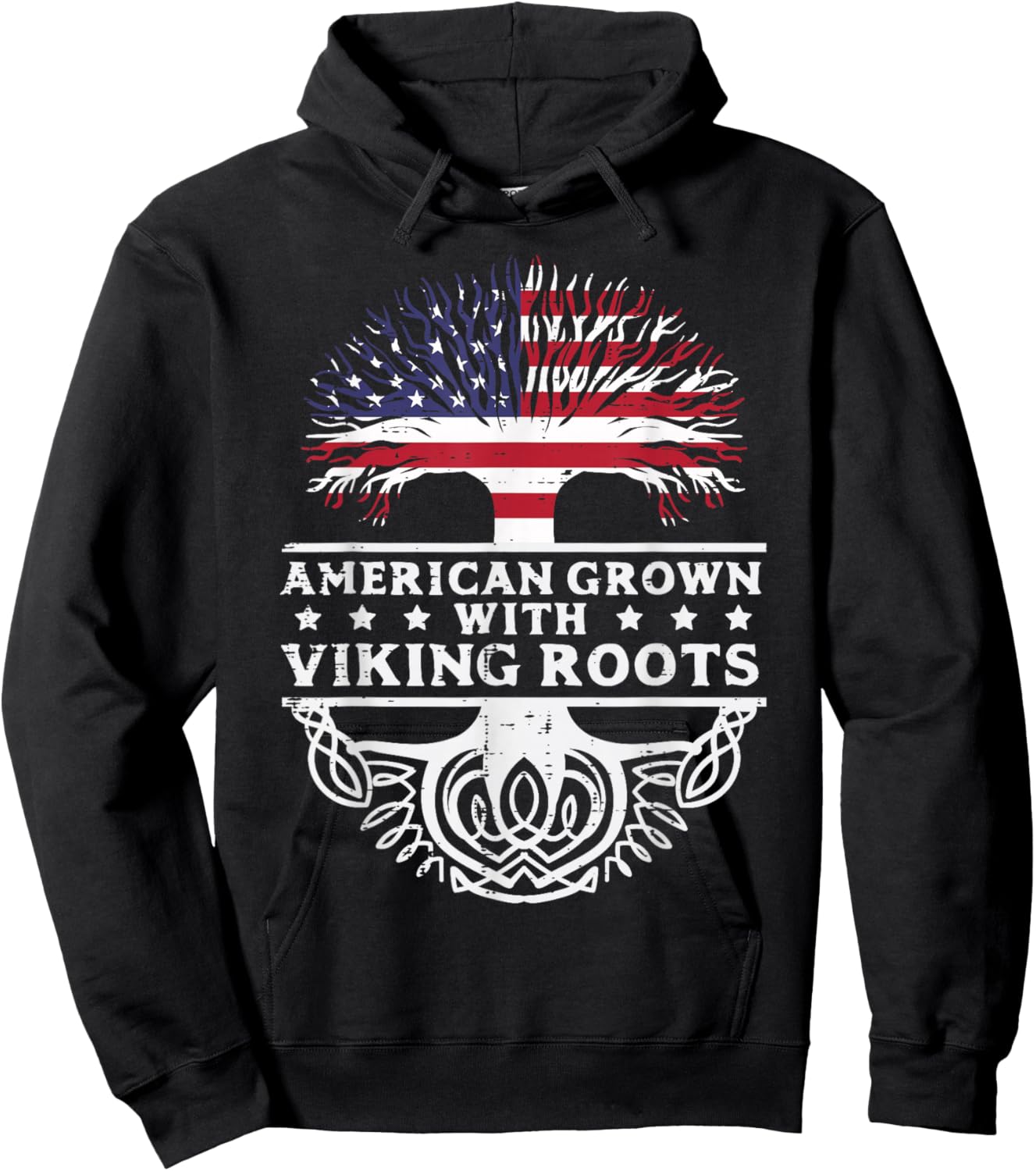 American Grown With Viking Roots US Flag Tree Men Women Kids Hoodie - Hoodie | Black