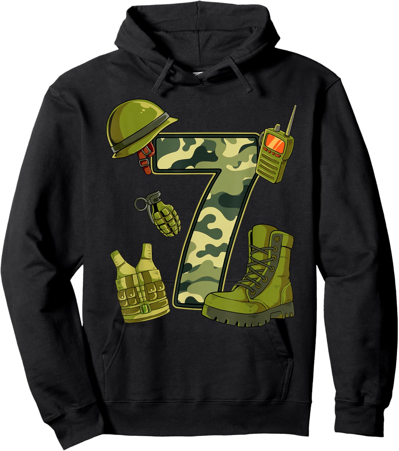 7th Birthday Army Hoodie - Hoodie | Black