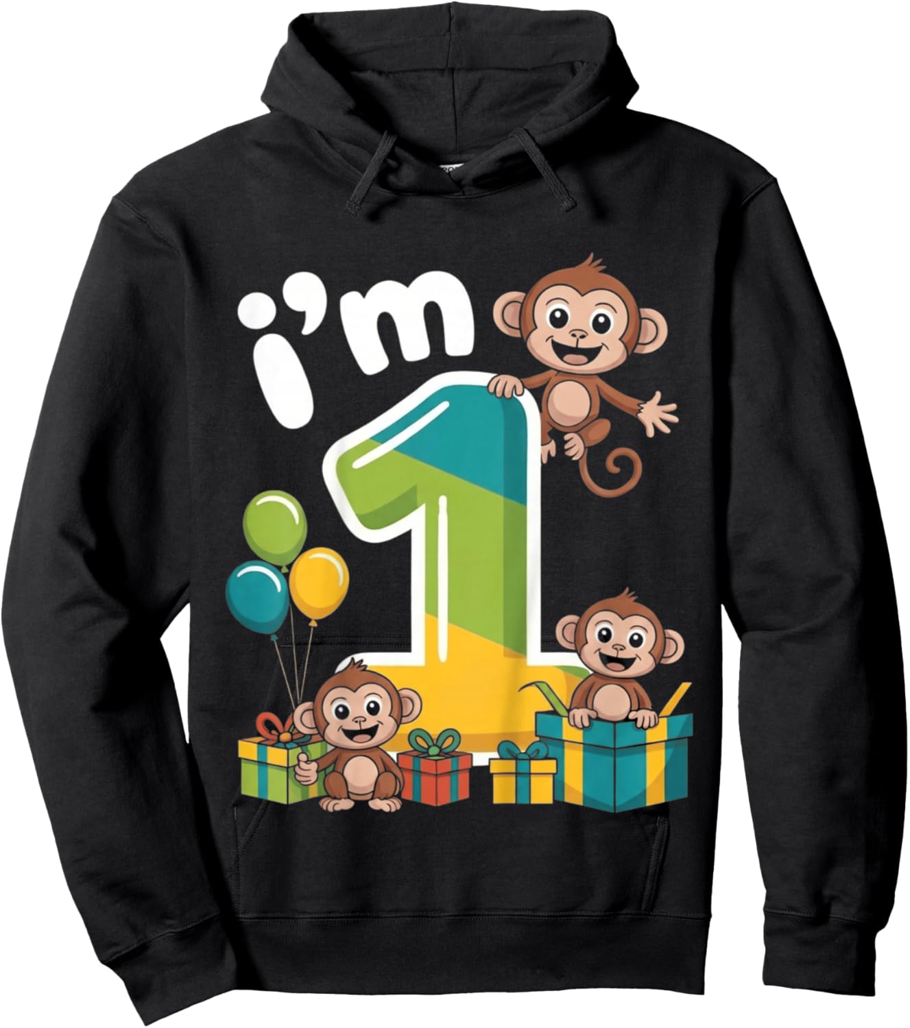 Kids One 1yr 1St Birthday Monkey Party Jungle 1 Year Old Boys Hoodie - Hoodie | Black
