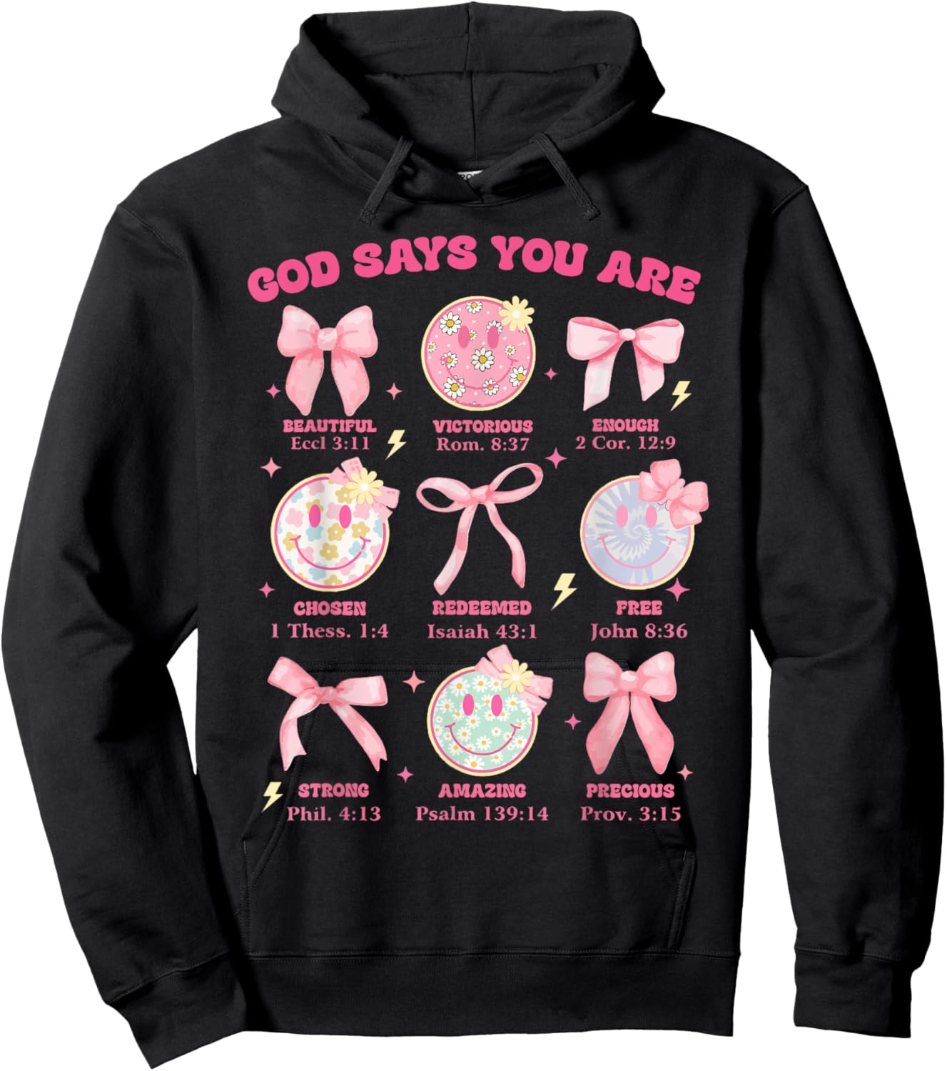 Funny God Says You Are Strong Loved Worthy Enough Hoodie - Hoodie | Black