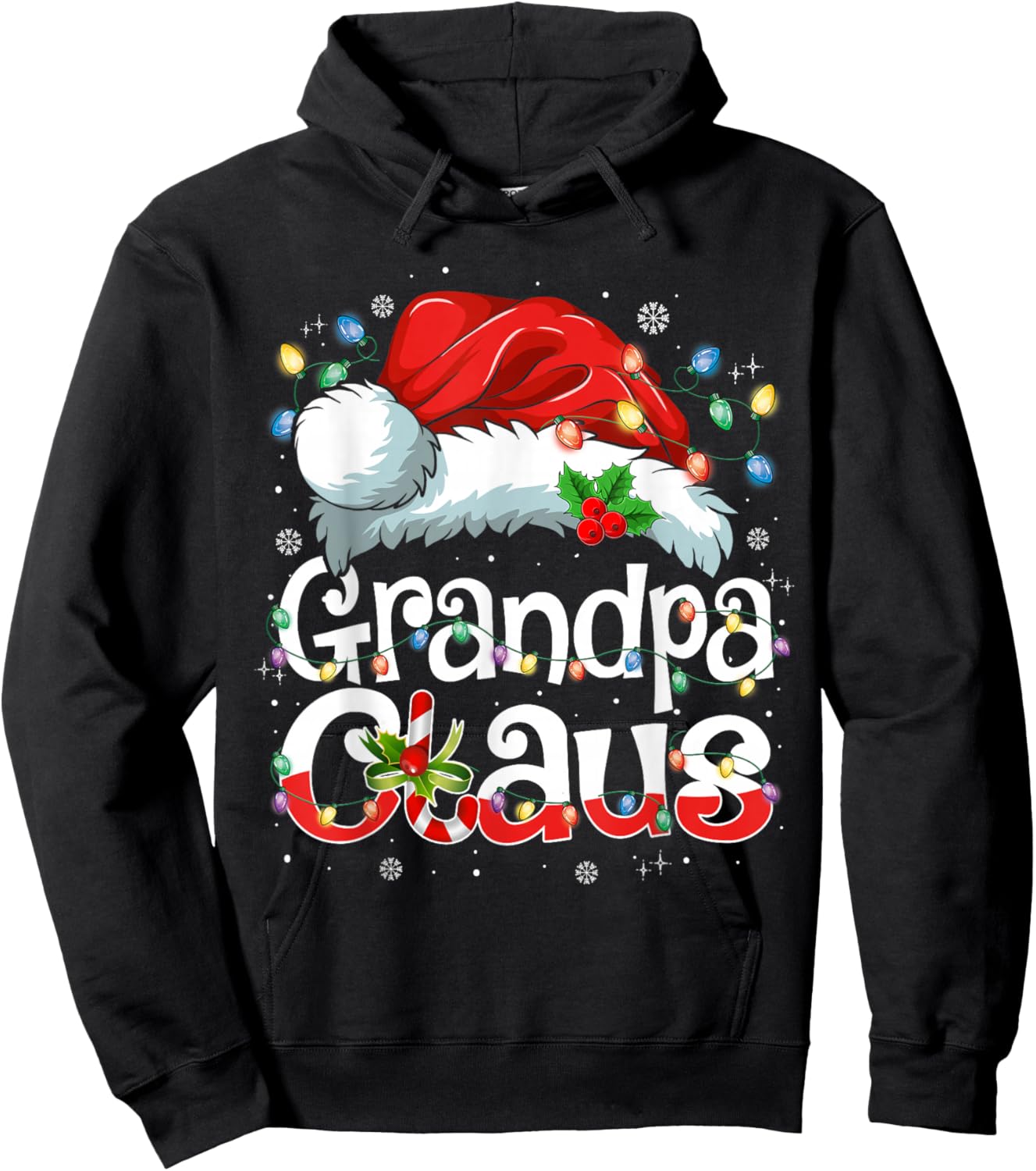 Grandpa Claus Shirt Christmas Lights Pajama Family Matching Hoodie - Hoodie | Black
