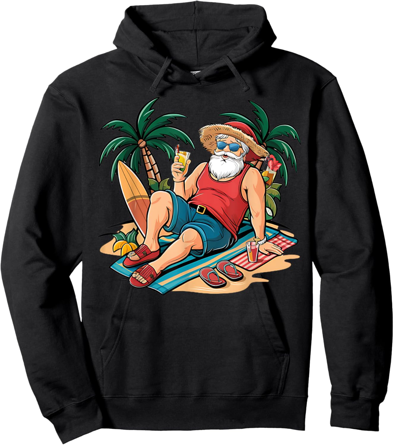 Christmas in July Santa on Beach Hawaiian Summer Vacation Men Women Kids Hoodie - Hoodie | Black