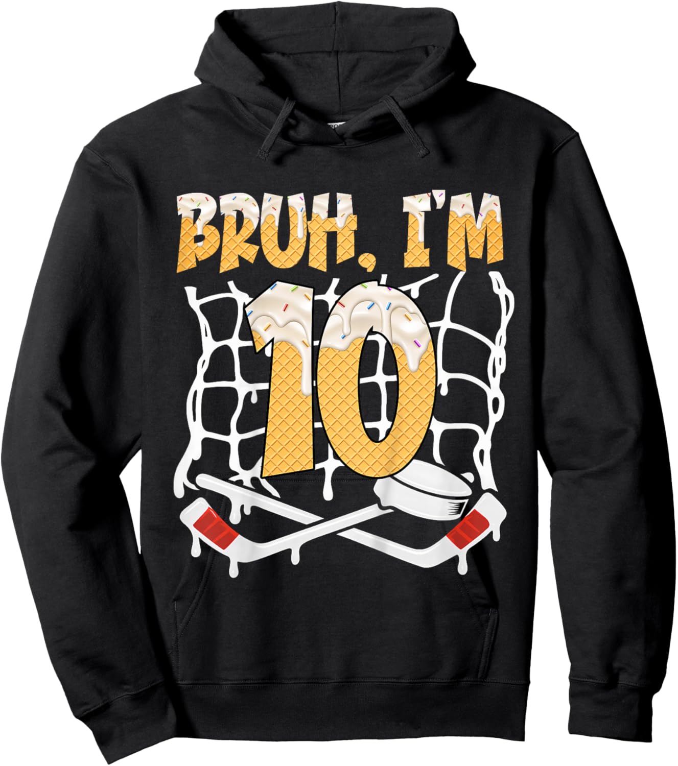 10th Birthday Hockey Lovers Bruh I'm 10 Years Old Hoodie - Hoodie | Black