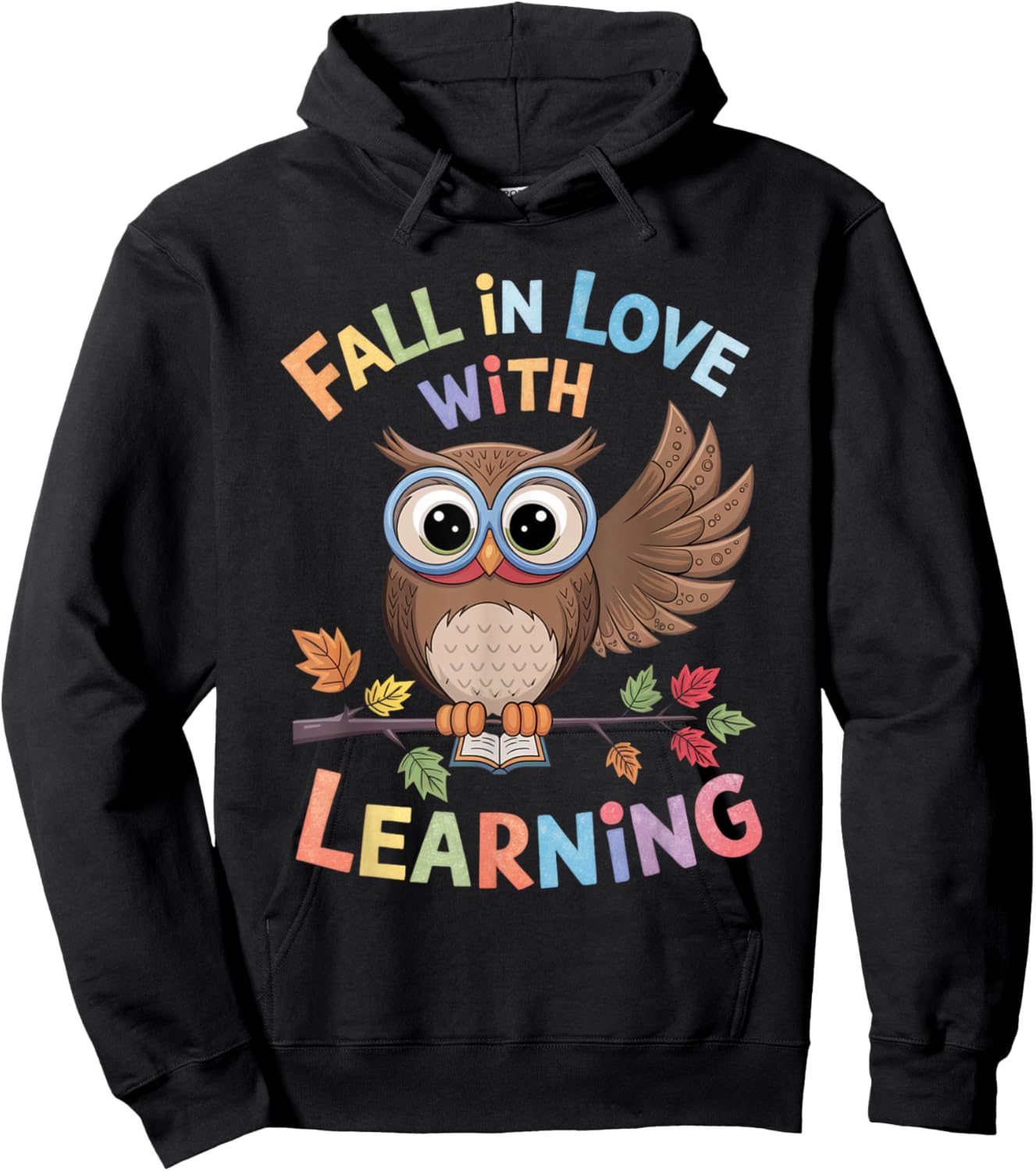 Fall In Love With Learning Owl Funny Thanksgiving Teacher Hoodie - Hoodie | Black