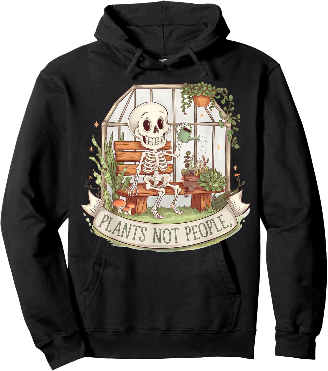 Plants Not People Plant Lover Skeleton Gardening Aesthetic Hoodie - Hoodie | Black