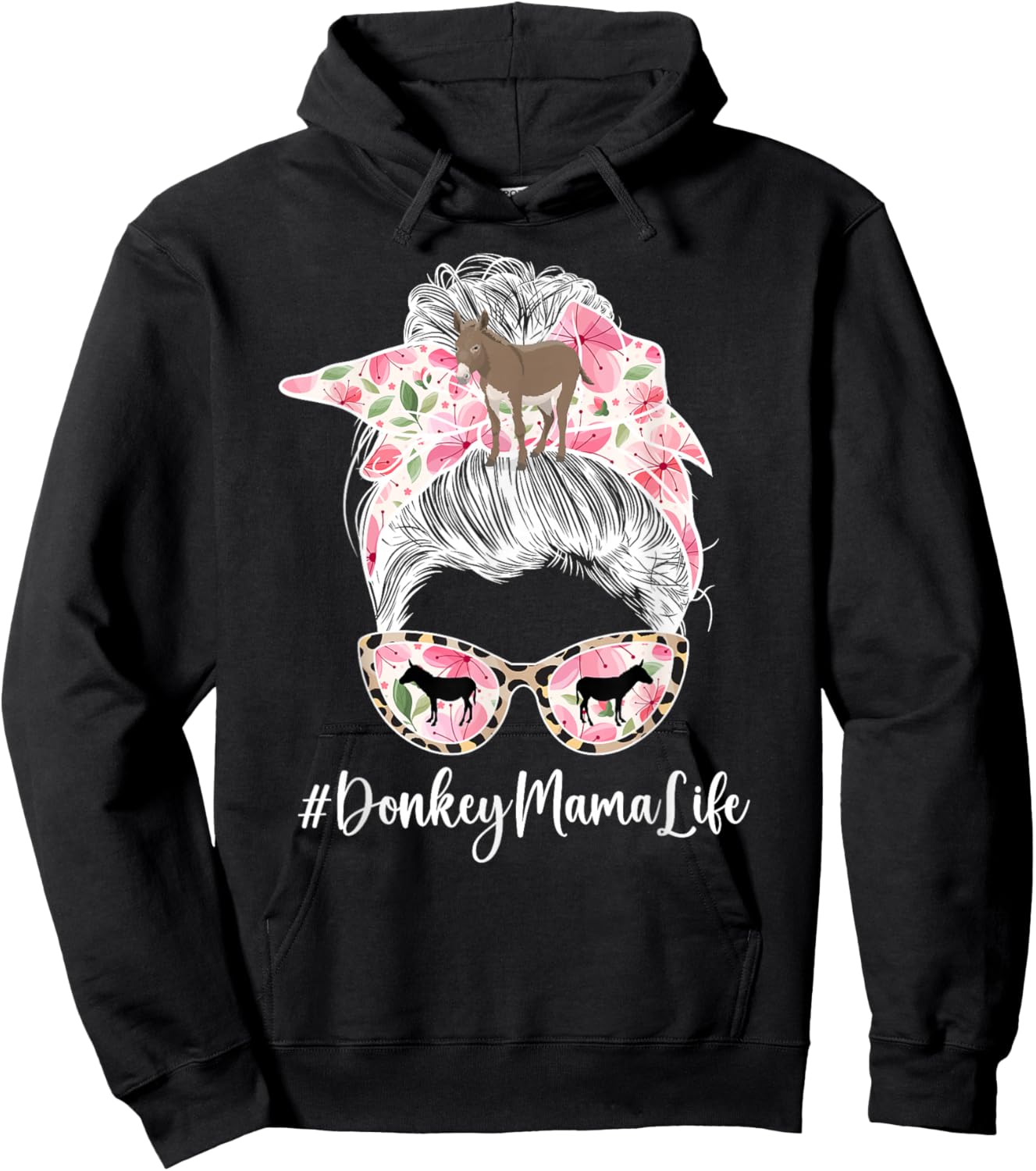 Donkey Mama Life Donkey Mom Donkey Owner Messy Bun Hoodie - Hoodie | Black