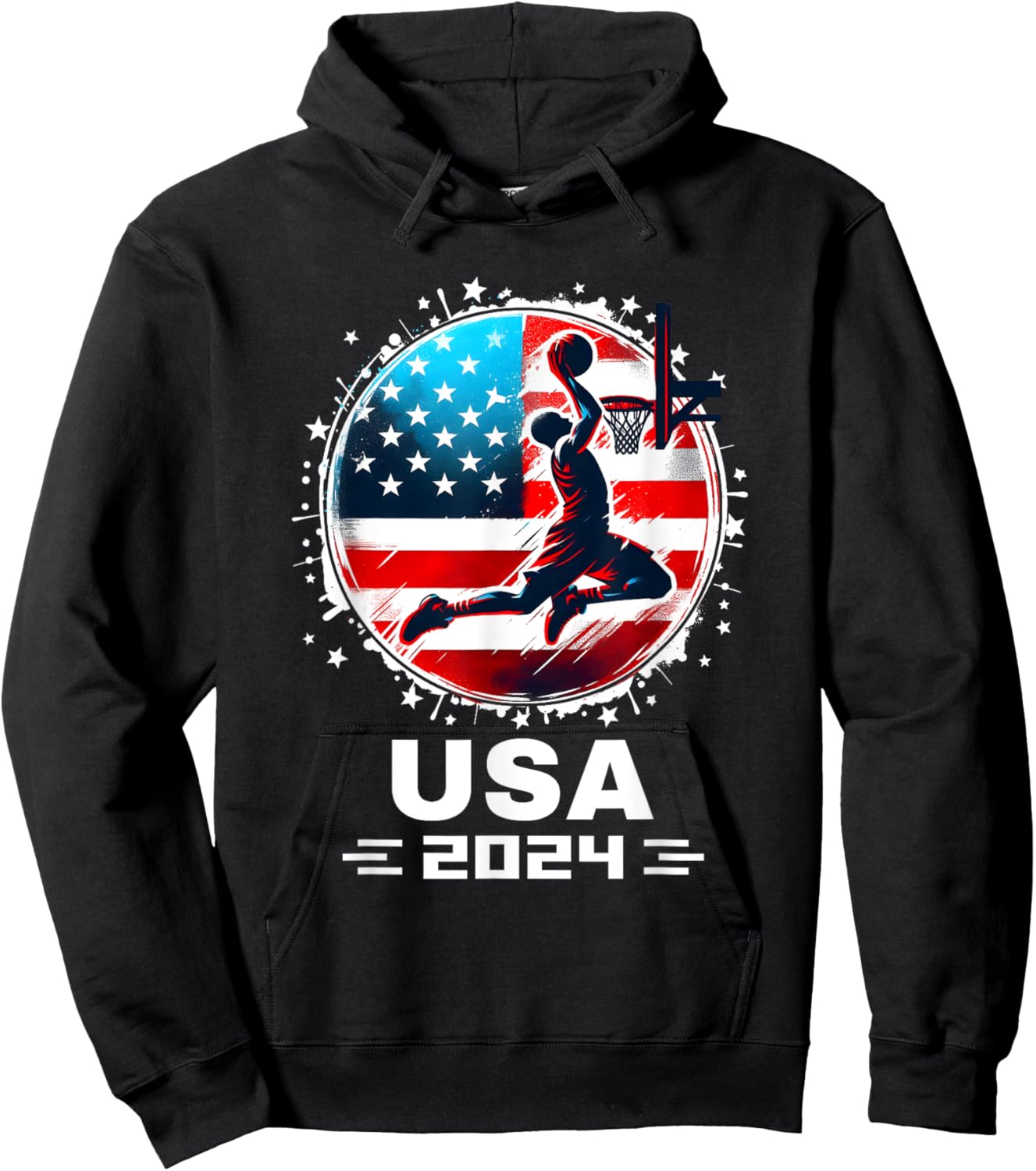 USA Team 2024 United States American Flag Basketball USA Hoodie - Hoodie | Black