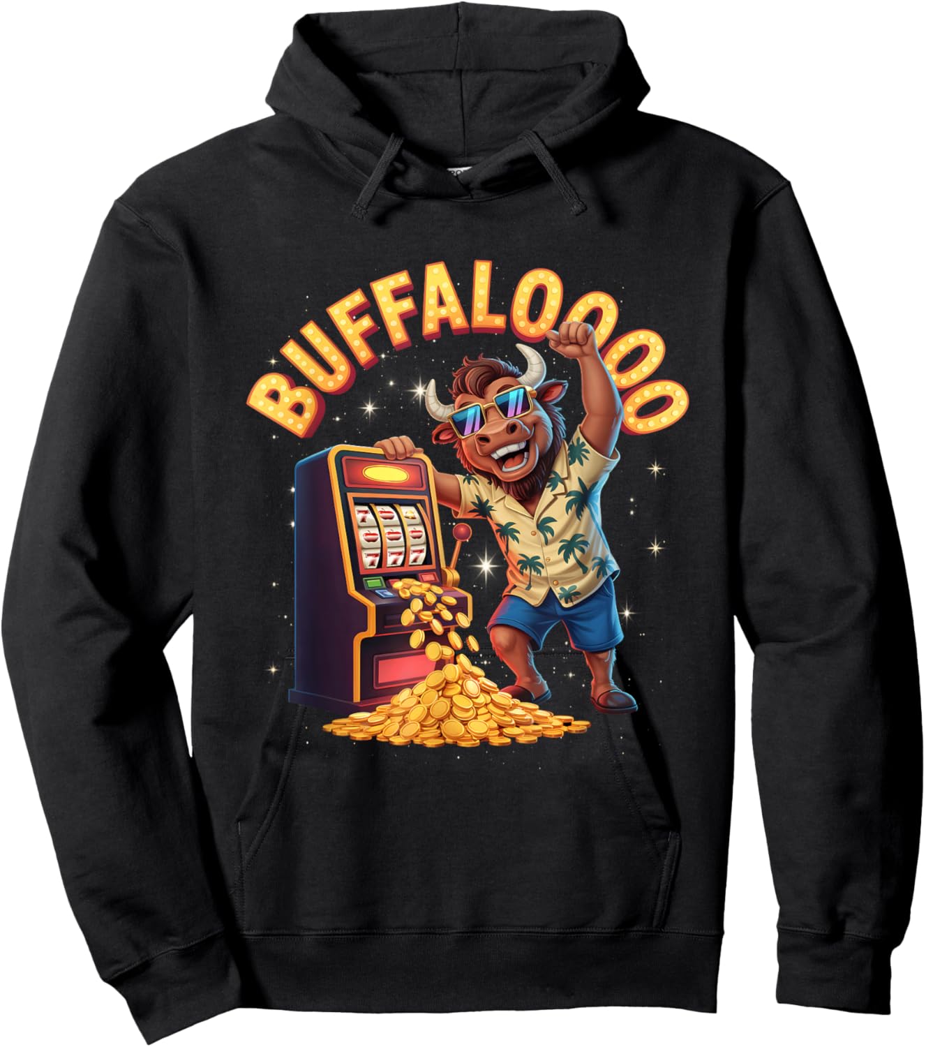 Lucky Buffalo Casino Slot Machine Gambling Funny Gambler Hoodie - Hoodie | Black
