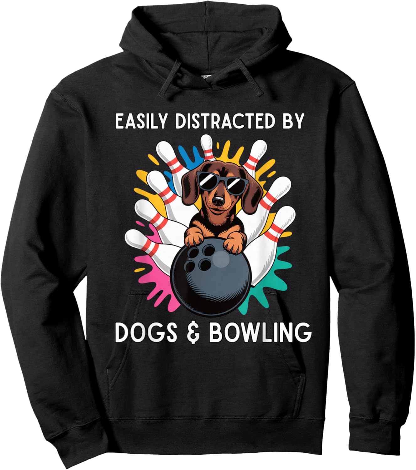 Easily Distracted by Dogs and Bowling - Funny Bowler Animal Hoodie - Hoodie | Black