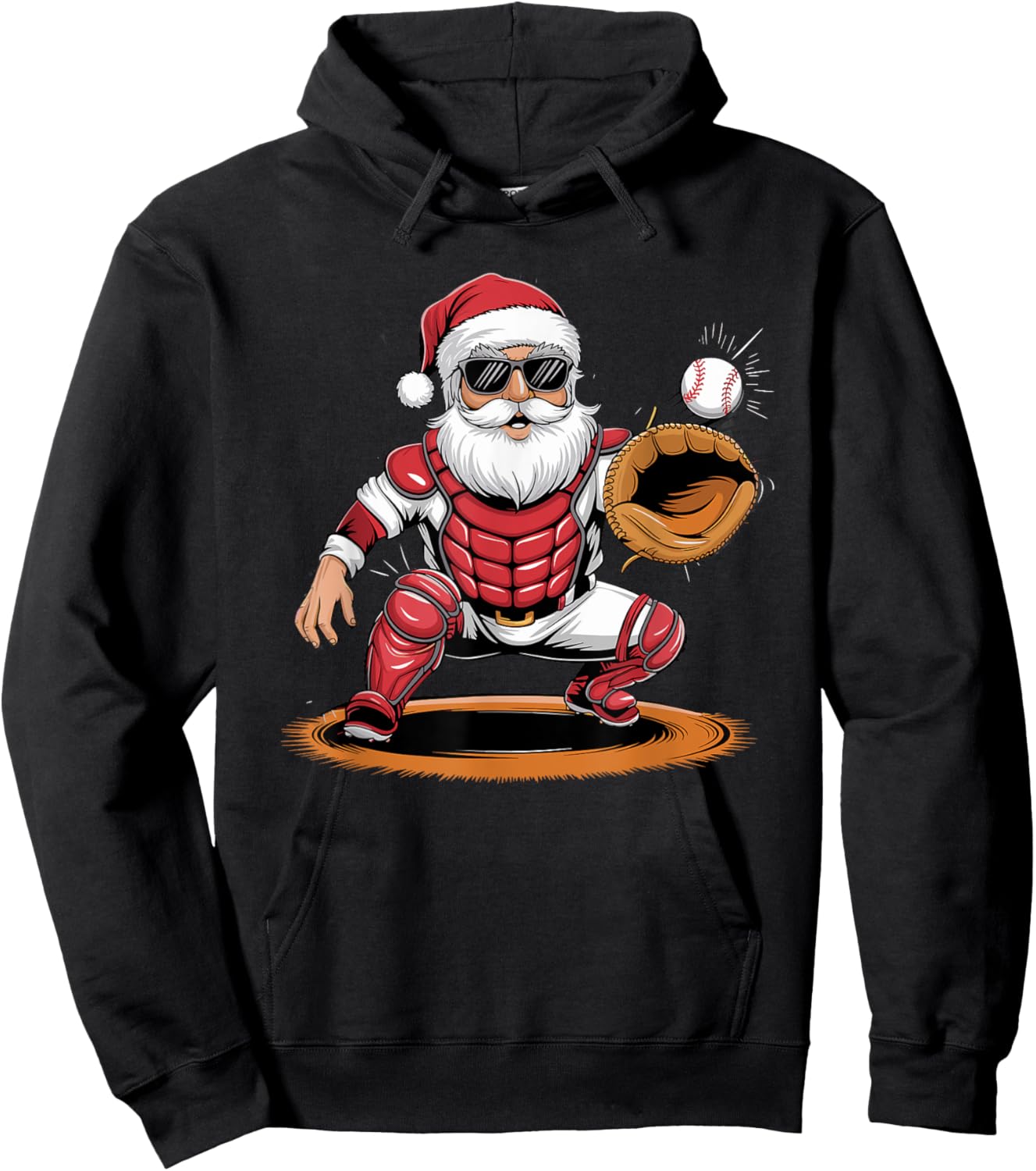 Santa Playing Baseball As Catcher Boys Teens Christmas Hoodie - Hoodie | Black