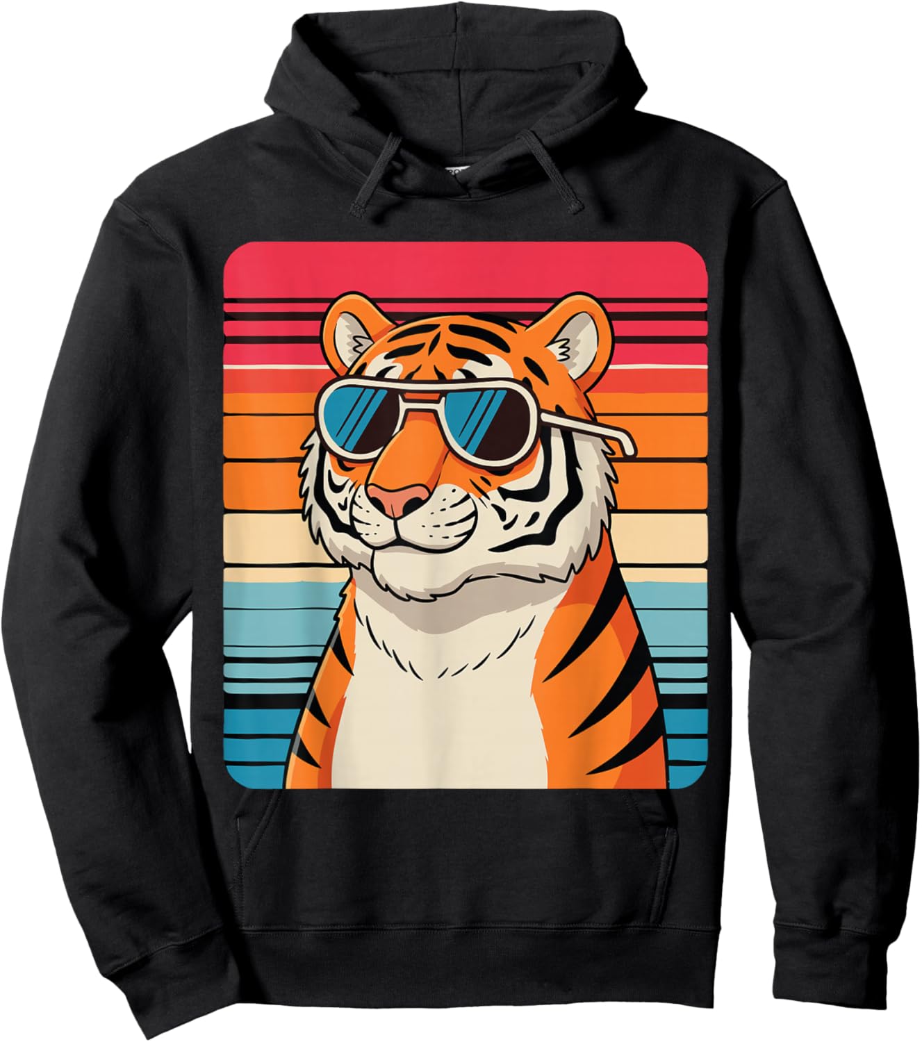 Cool Tiger Sunglasses Vintage Retro Animal Lover Cute Tiger Hoodie - Hoodie | Black