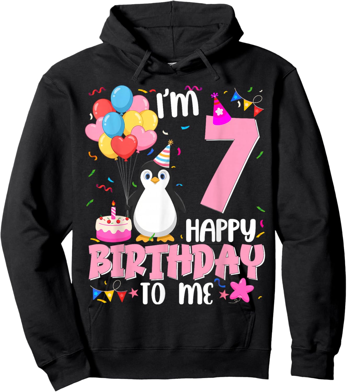 Penguin Birthday 7 Years Old Girl 7th Birthday Party Hoodie - Hoodie | Black