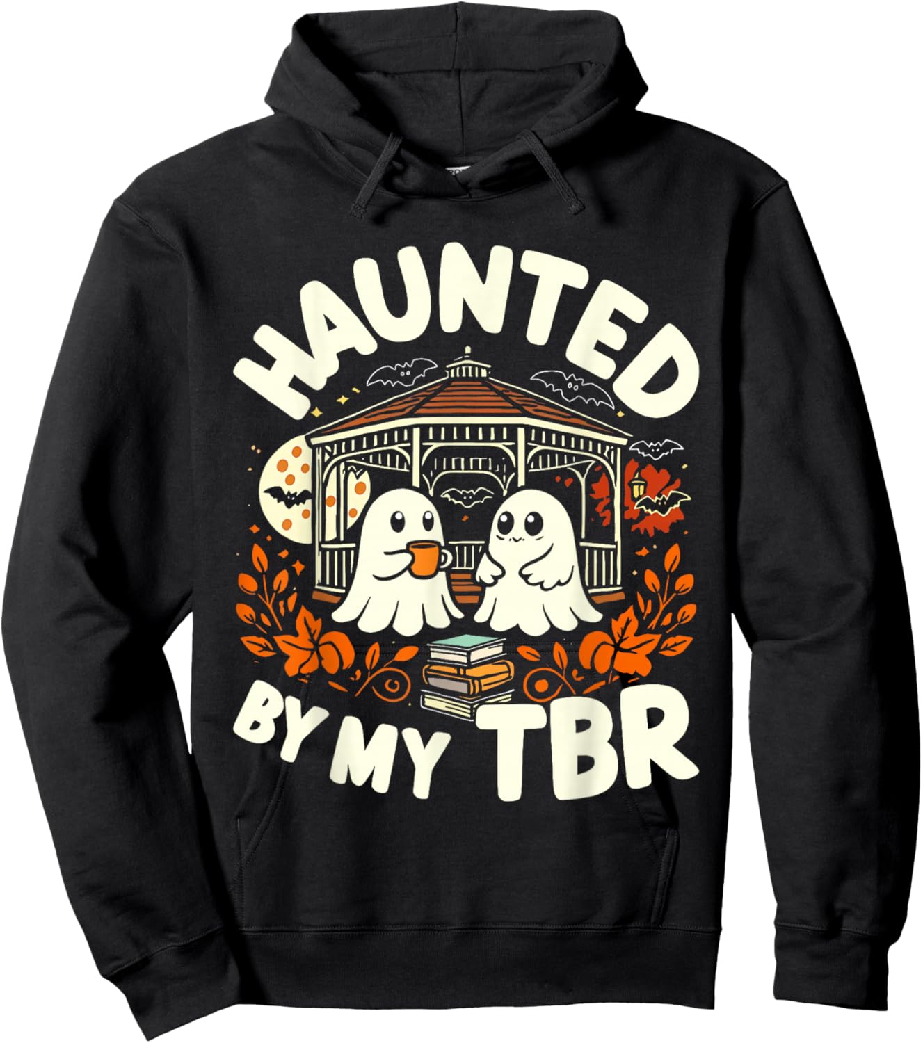 Haunted by My TBR Cute Ghost Reading Cozy Autumn Books Hoodie - Hoodie | Black