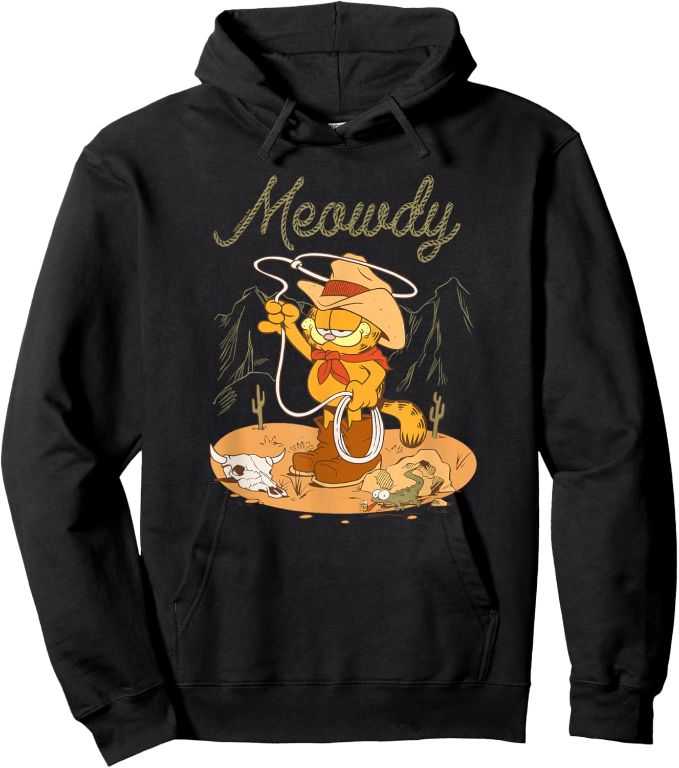 Garfield Meowdy Western Scene Vintage Cartoon Cowboy Cat Hoodie - Hoodie | Black