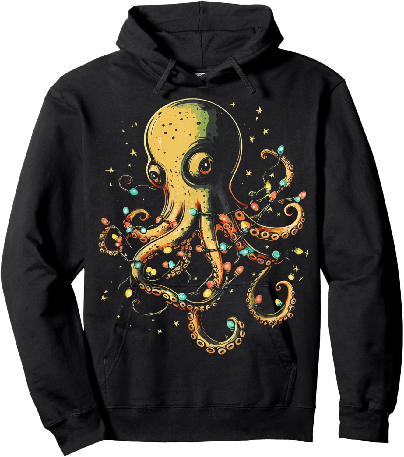 Christmas Lights Sea Octopus Marine Biology Ocean Animal Hoodie - Hoodie | Black