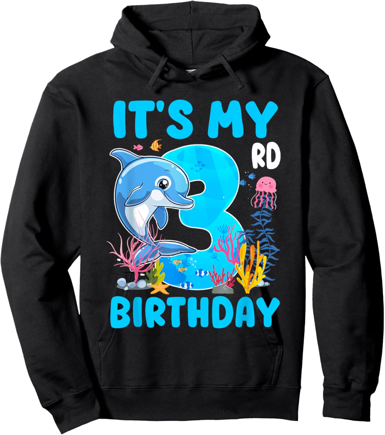 It's My 3rd Birthday Dolphin Sea Animal Themed 3 Year Old Hoodie - Hoodie | Black