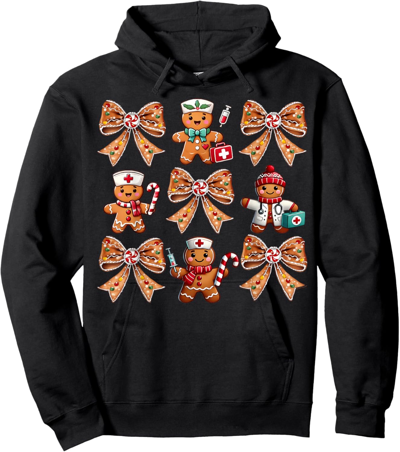 Coquette Bow Gingerbread Christmas Nurse Xmas Holiday Hoodie - Hoodie | Black