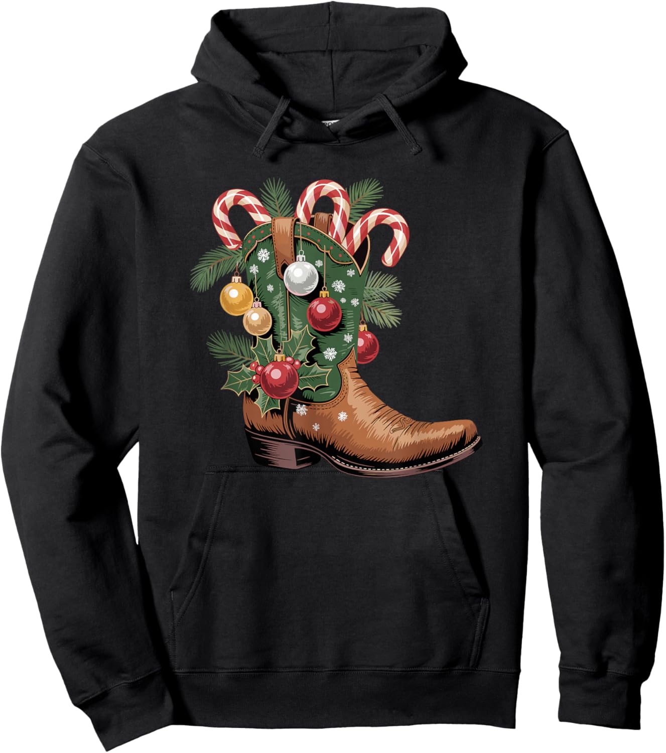 Cowboy Boots Country Western Cowboy Christmas Hoodie - Hoodie | Black