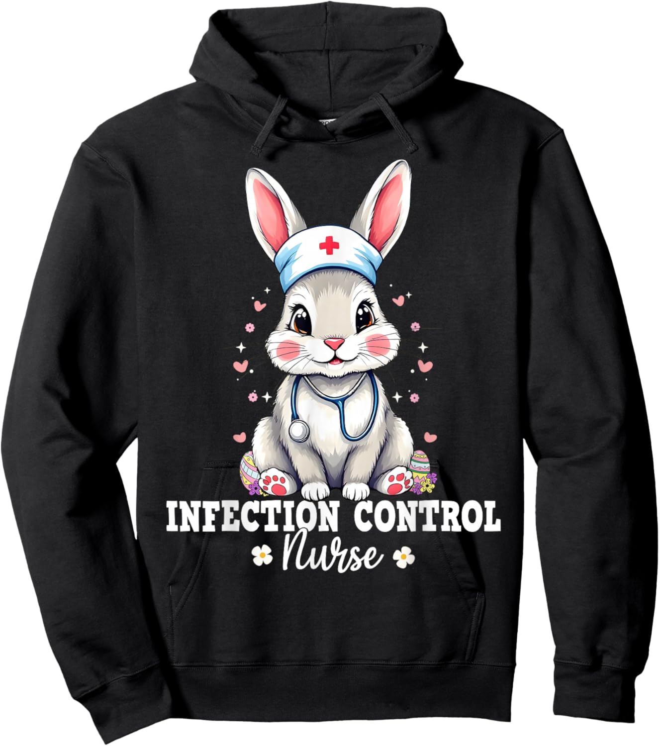Infection Control Nurse Bunny With Stethoscope Easter Nurse Hoodie - Hoodie | Black