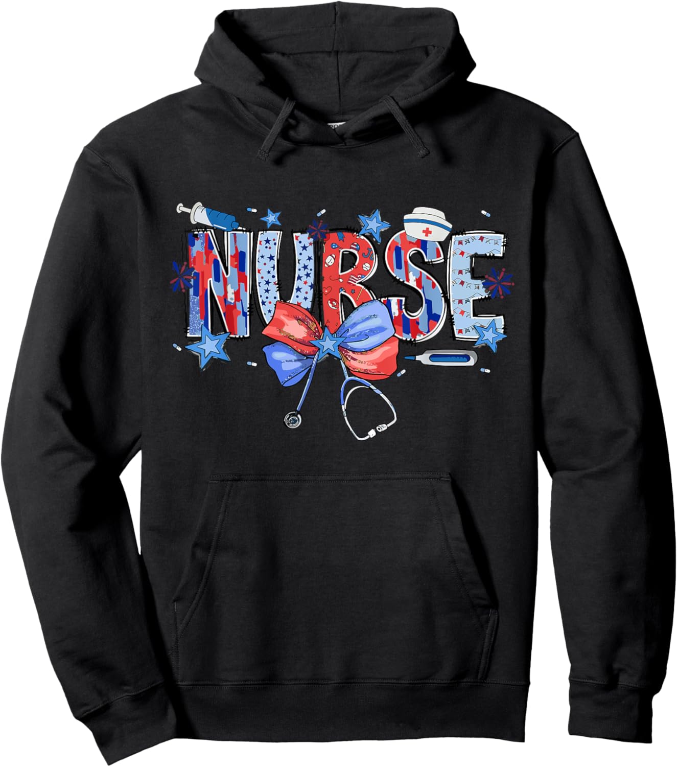 4th of July Nurse American Flag Fourth Of July Nurse Hoodie - Hoodie | Black