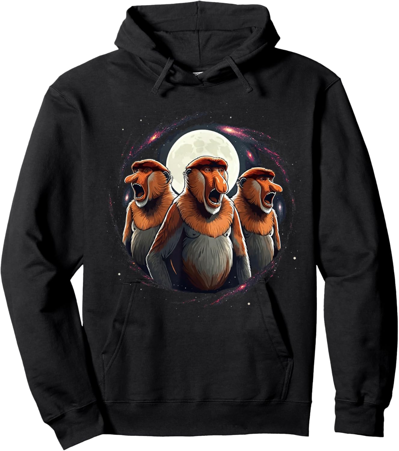 3 Proboscis Monkeys Moon Howling Funny Meme Men Women Kids Hoodie - Hoodie | Black