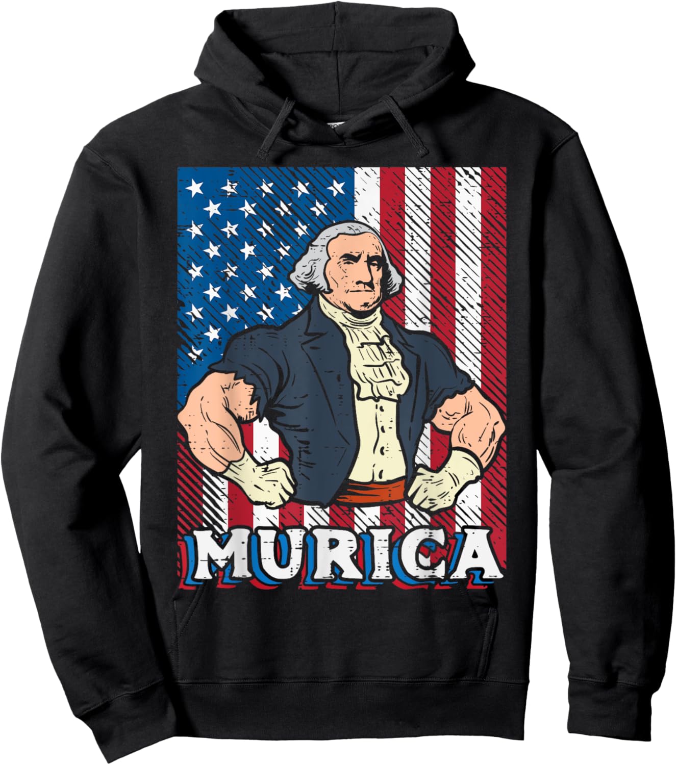 4th July Buff George Washington Murica Gym Patriot Men Women Hoodie - Hoodie | Black