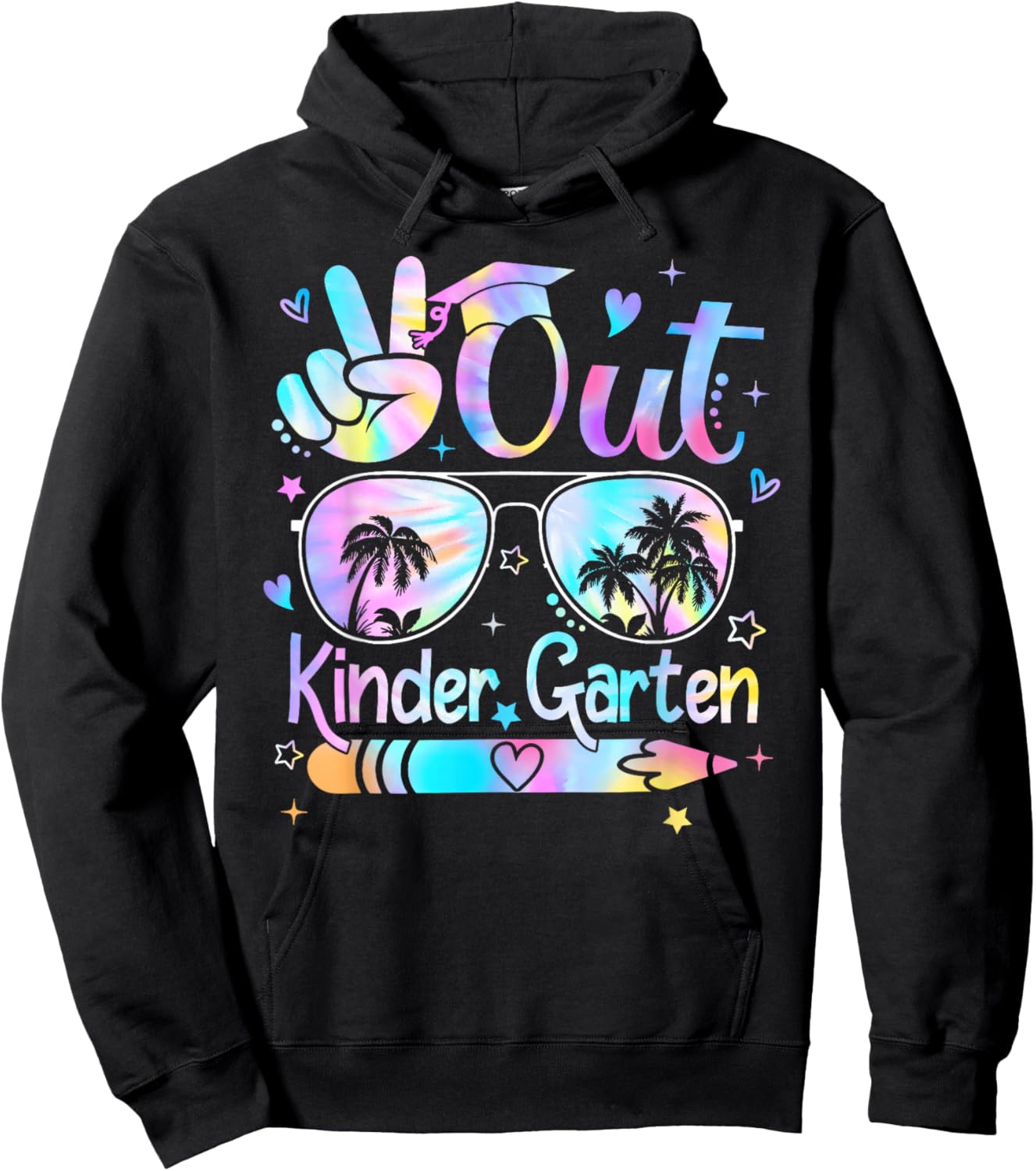 Peace Out Kindergarten Cute Tie Dye Last Day Of Kindergarten Hoodie - Hoodie | Black